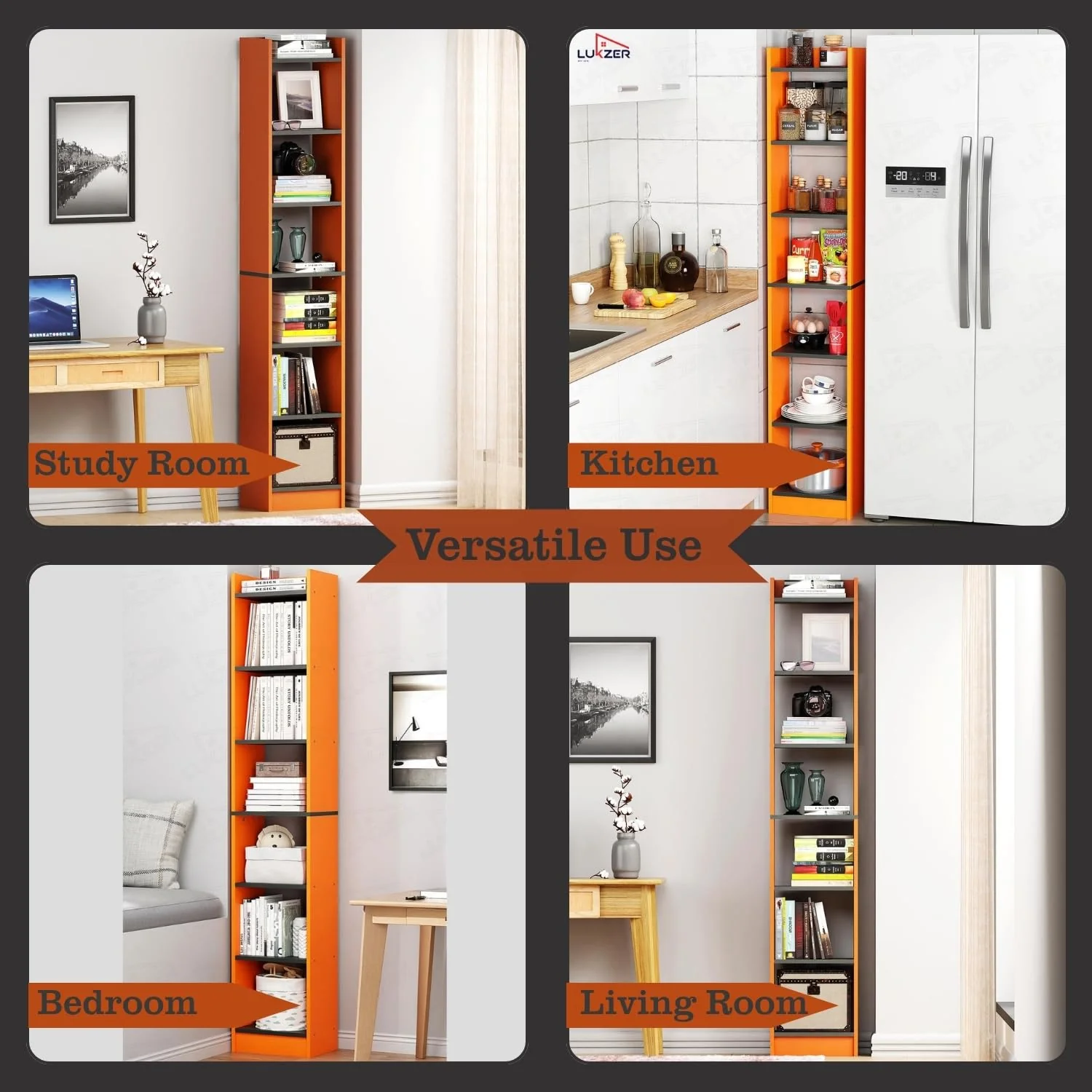 Lukzer 6 Layer Dual Tone Engineered Wood Bookshelf Multipurpose Rack (MR-005/Lavamist) - Image 7