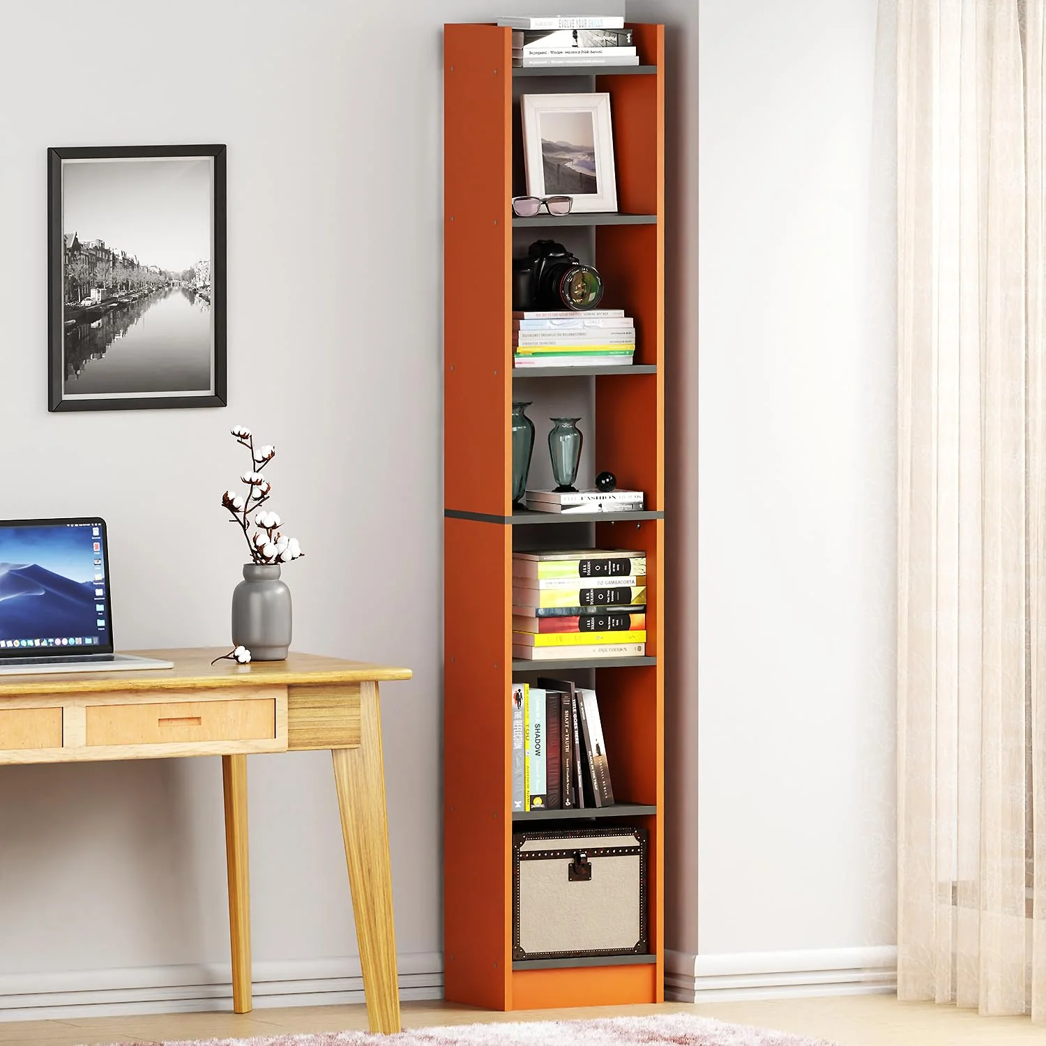 Lukzer 6 Layer Dual Tone Engineered Wood Bookshelf Multipurpose Rack (MR-005/Lavamist) - Image 8