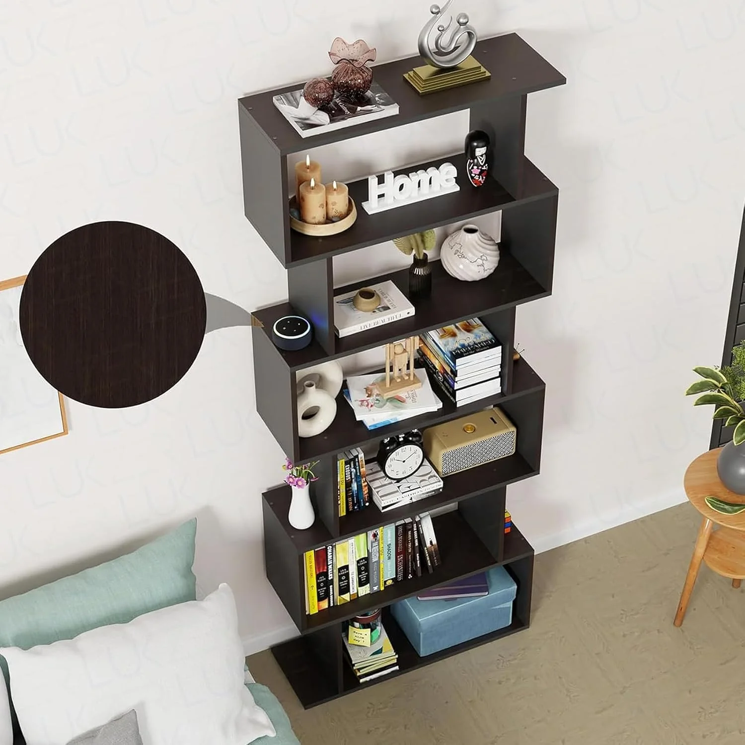 Lukzer 6-Layer S-Shaped Ladder Engineered Wood Open Bookshelf Rack (MR-002, Wenge) - Image 3