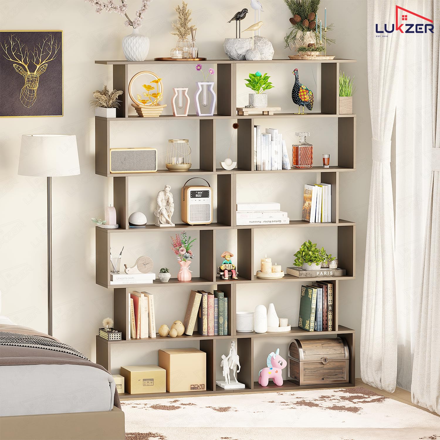 Lukzer 6-Layer S-Shaped Ladder Engineered Wood Open Bookshelf Rack (MR-002, Wenge) - Image 6