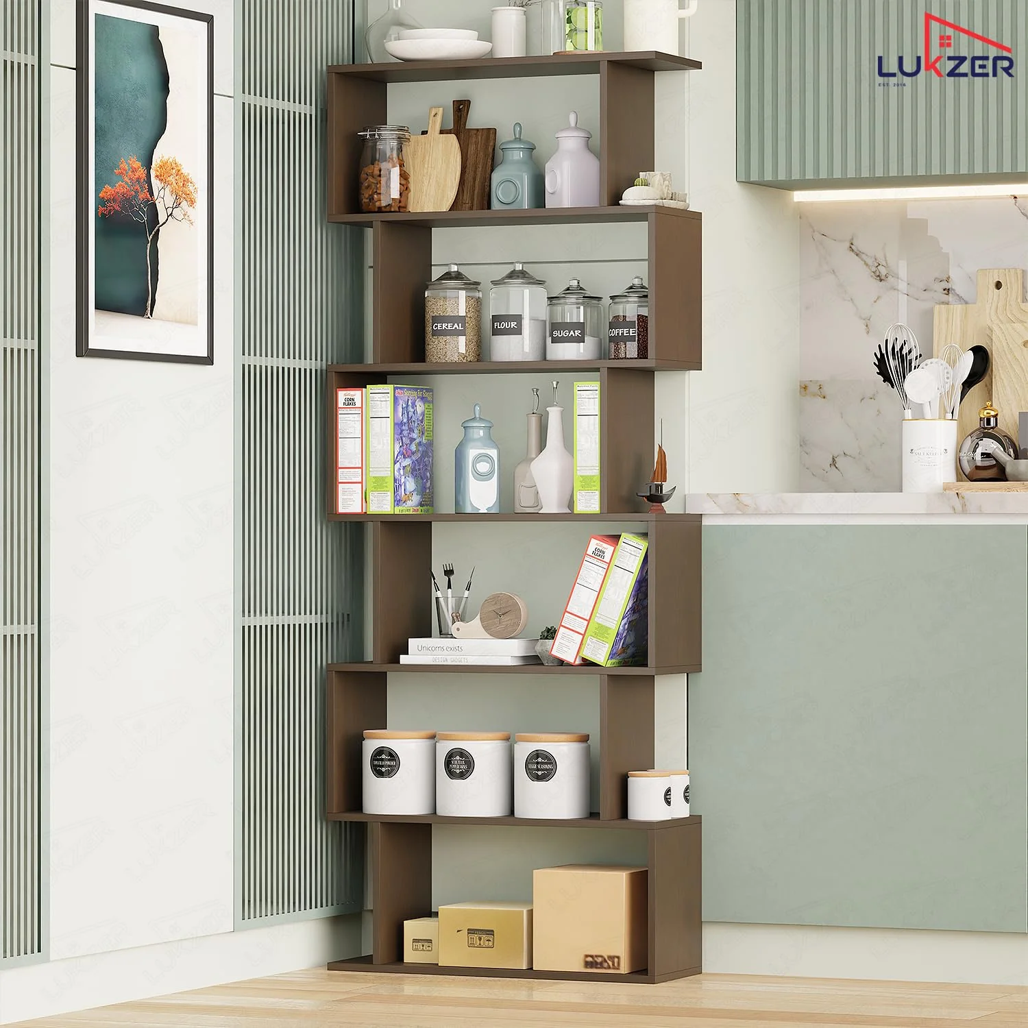 Lukzer 6-Layer S-Shaped Ladder Engineered Wood Open Bookshelf Rack (MR-002, Wenge) - Image 9