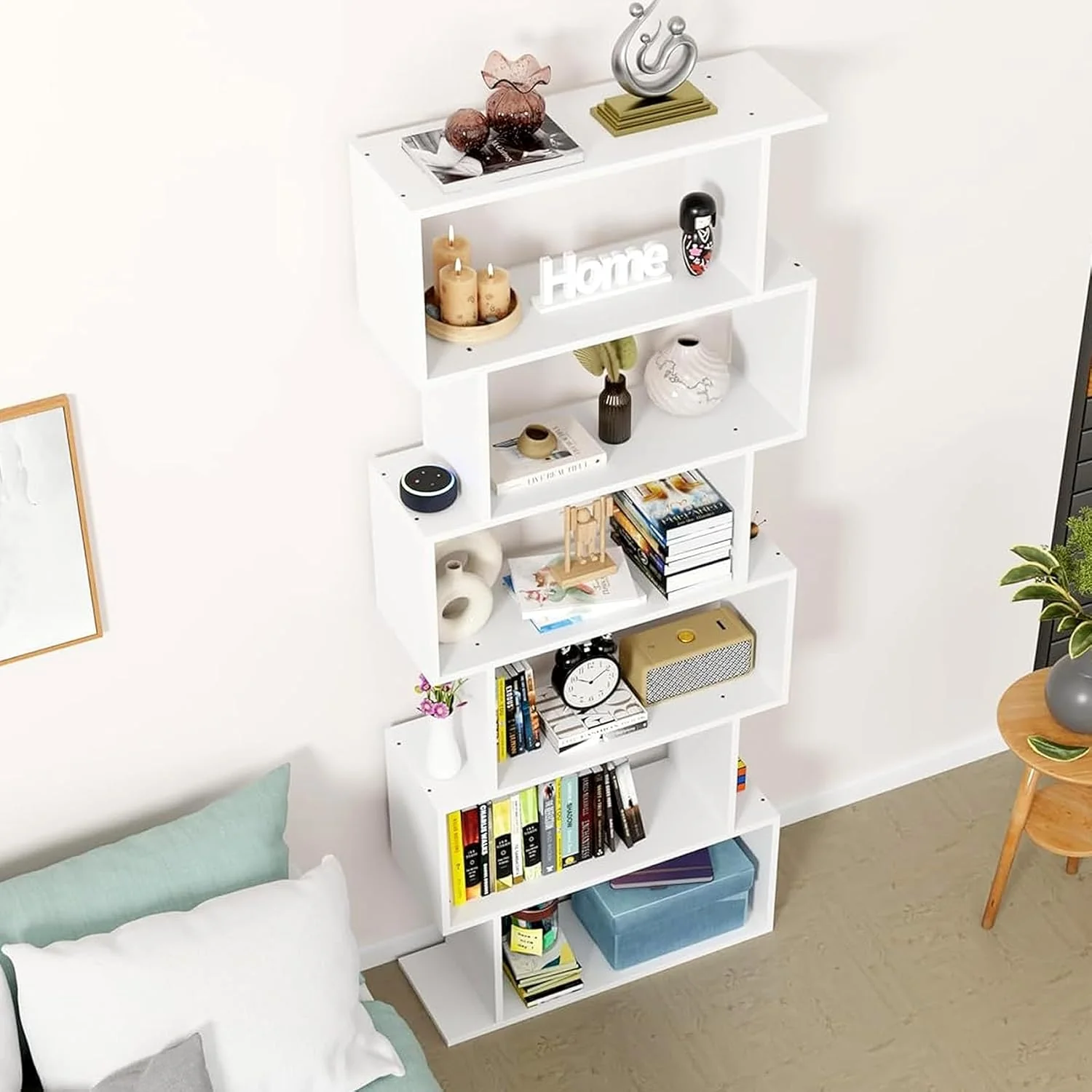 Lukzer 6-Layer S-Shaped Ladder Engineered Wood Open Bookshelf Rack (MR-002, White) - Image 3