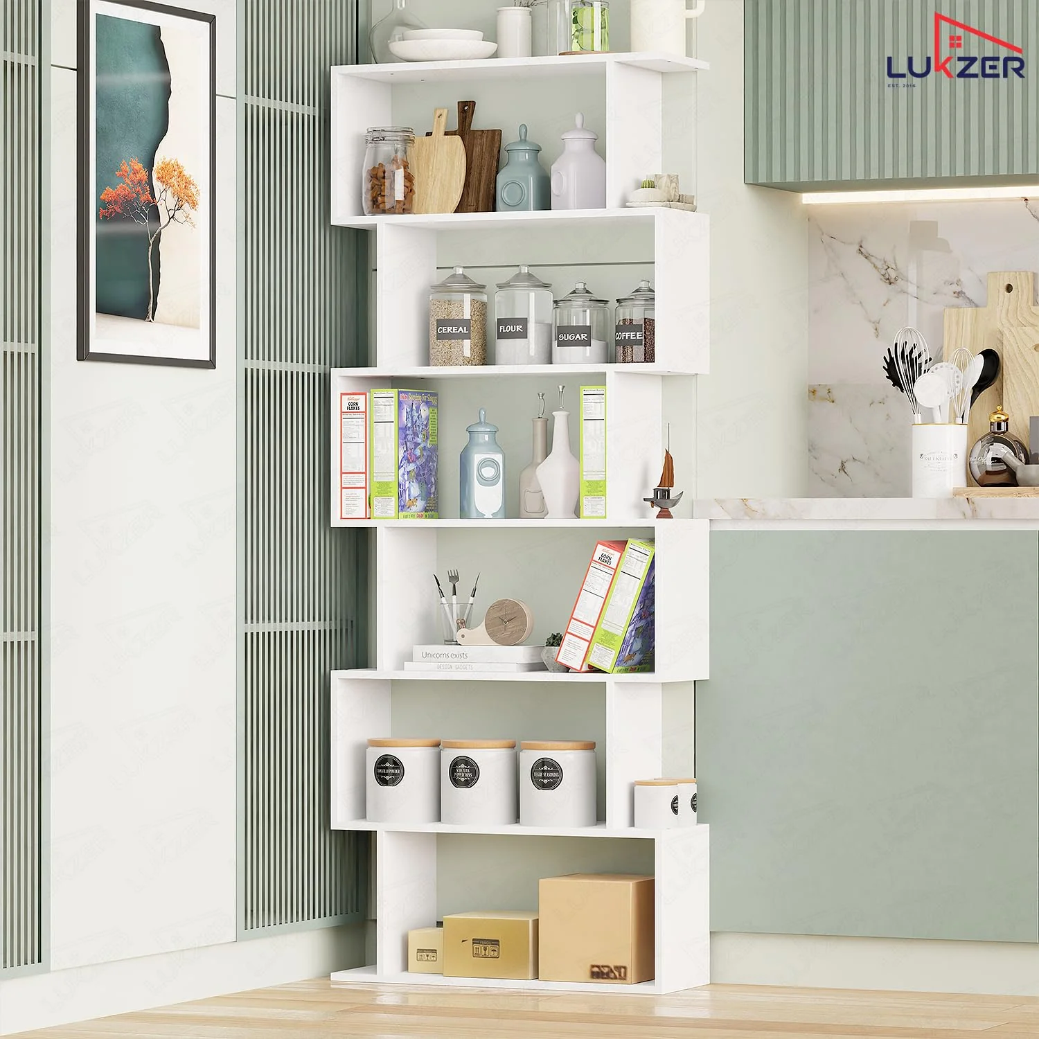 Lukzer 6-Layer S-Shaped Ladder Engineered Wood Open Bookshelf Rack (MR-002, White) - Image 9