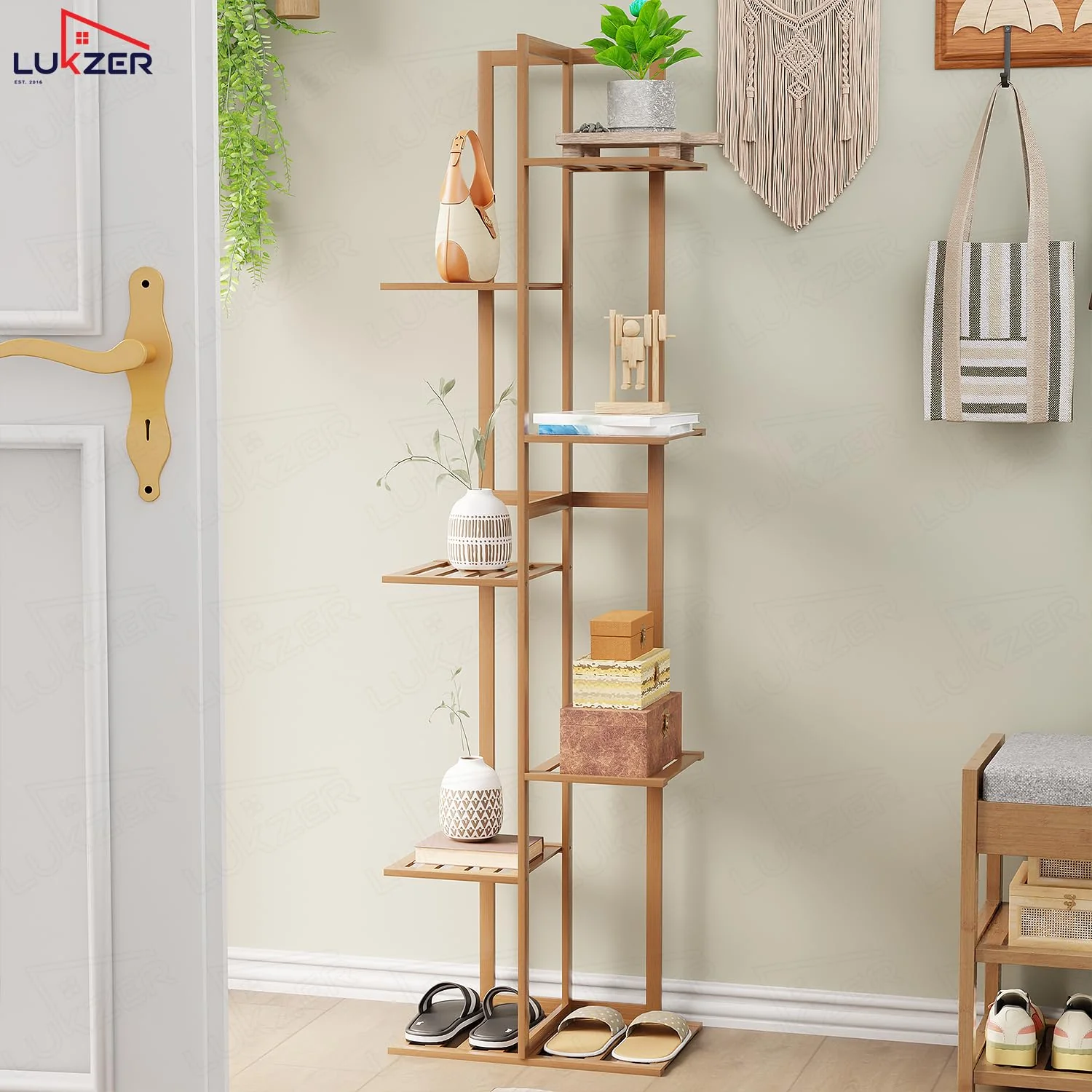 Lukzer 6-Tier Bamboo Plant Stand | Indoor Outdoor Tiered Plant Shelf Organizer - Image 3