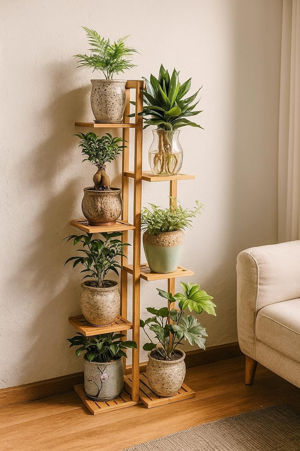 Lukzer 6-Tier Bamboo Plant Stand | Indoor Outdoor Tiered Plant Shelf Organizer - Image 4