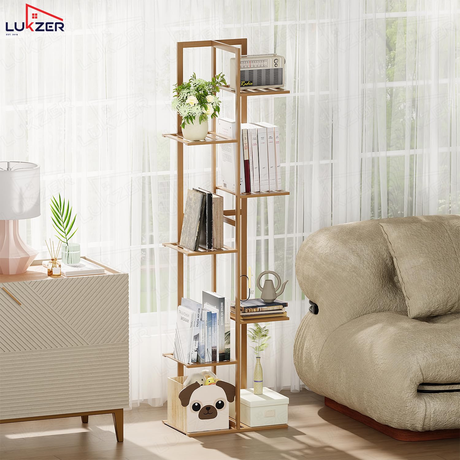 Lukzer 6-Tier Bamboo Plant Stand | Indoor Outdoor Tiered Plant Shelf Organizer - Image 5