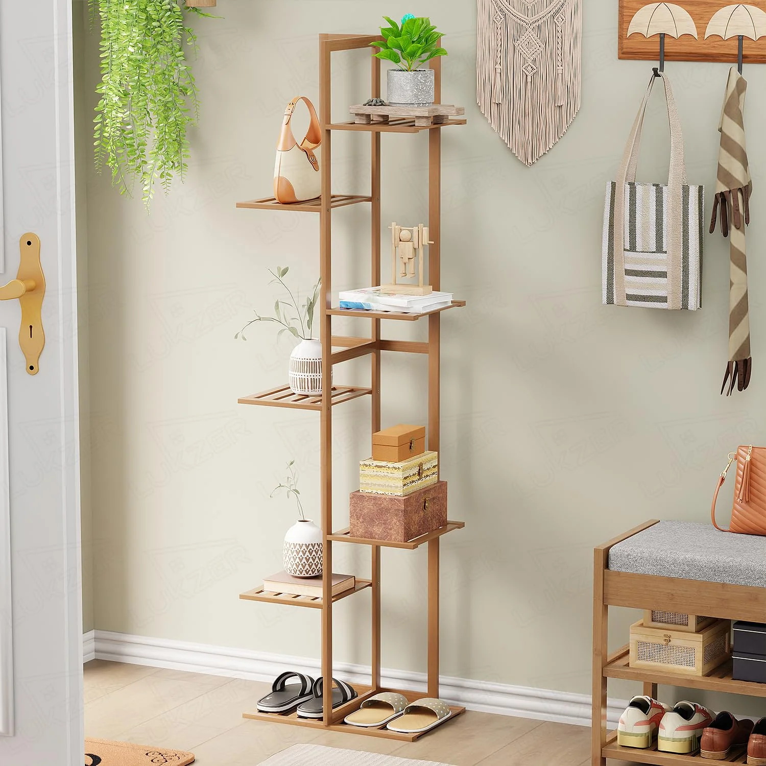 Lukzer 6-Tier Bamboo Plant Stand | Indoor Outdoor Tiered Plant Shelf Organizer - Image 8