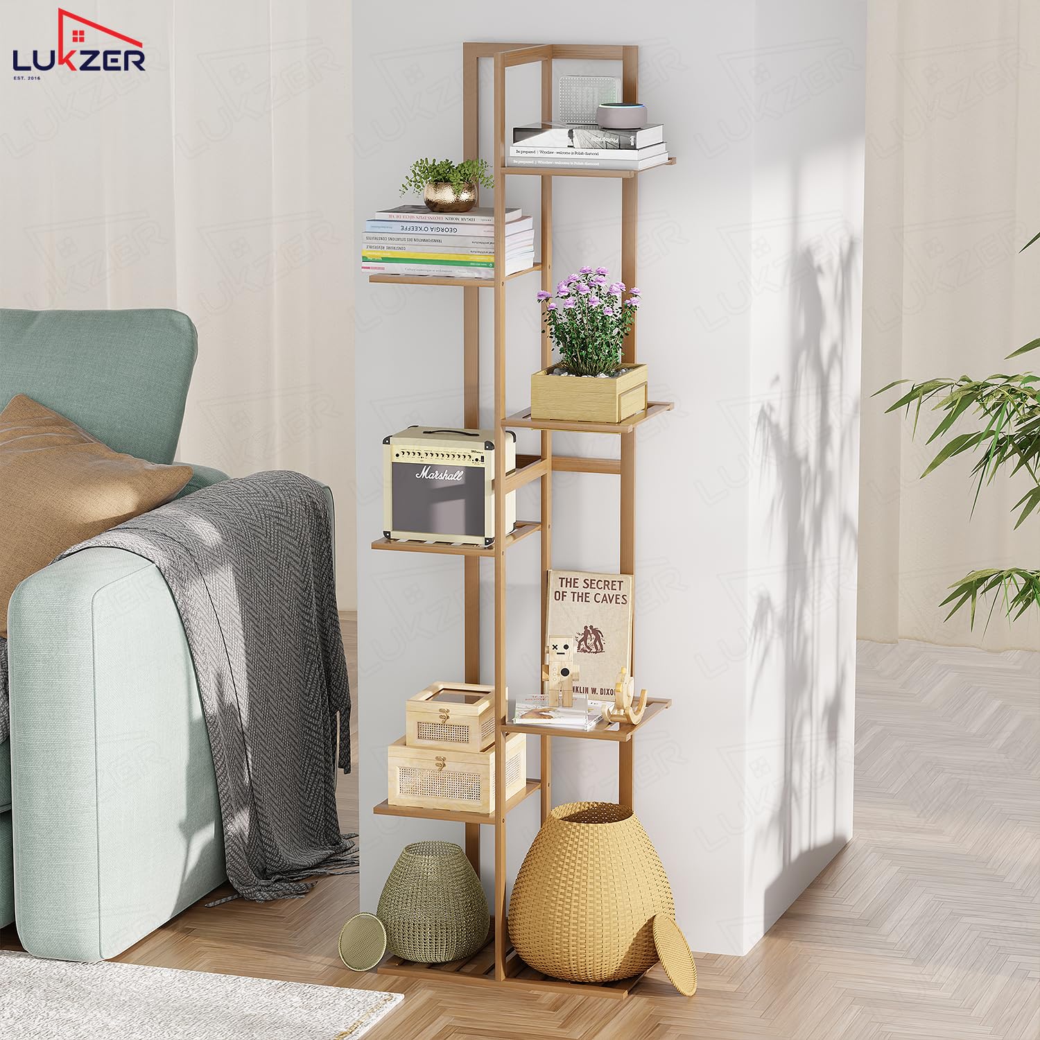 Lukzer 6-Tier Bamboo Plant Stand | Indoor Outdoor Tiered Plant Shelf Organizer - Image 9