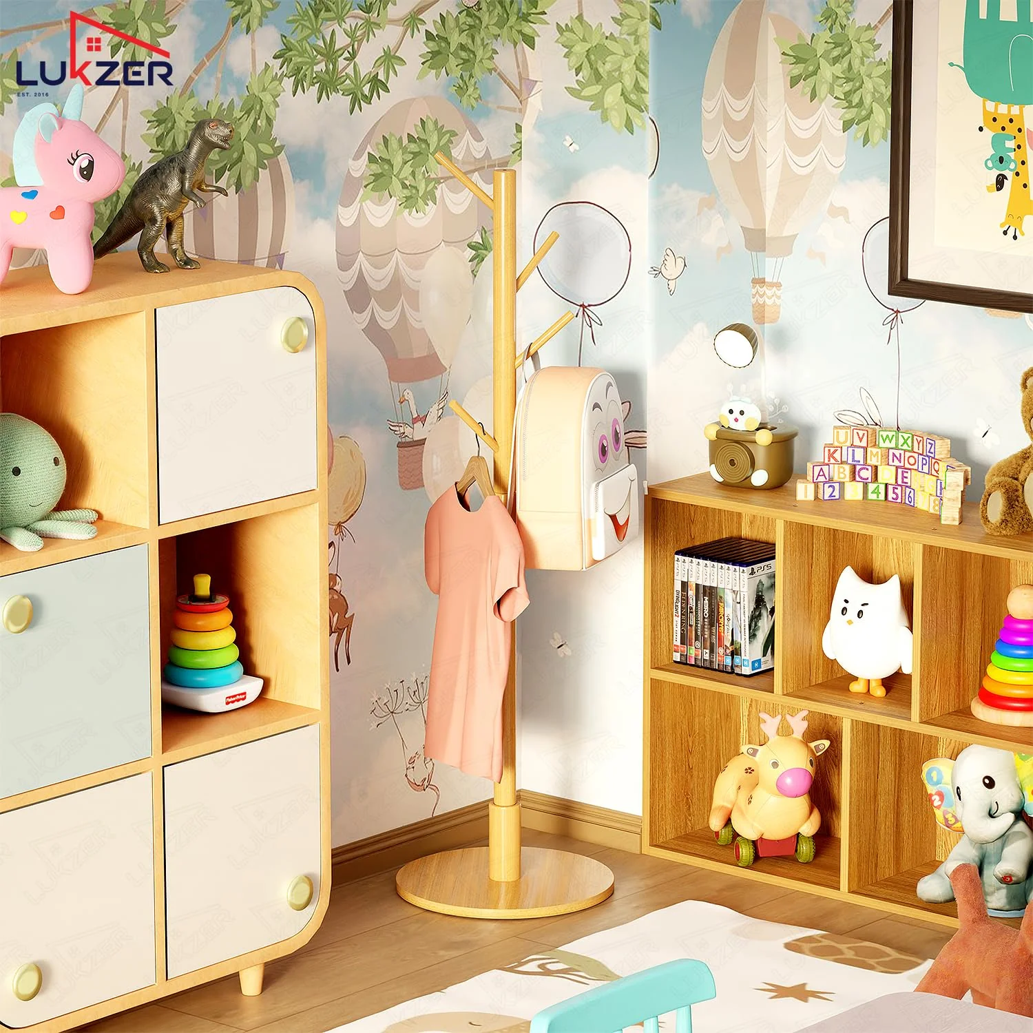 Lukzer 8-Hook Bamboo Coat Stand with Round Base (CH-492) - Image 4