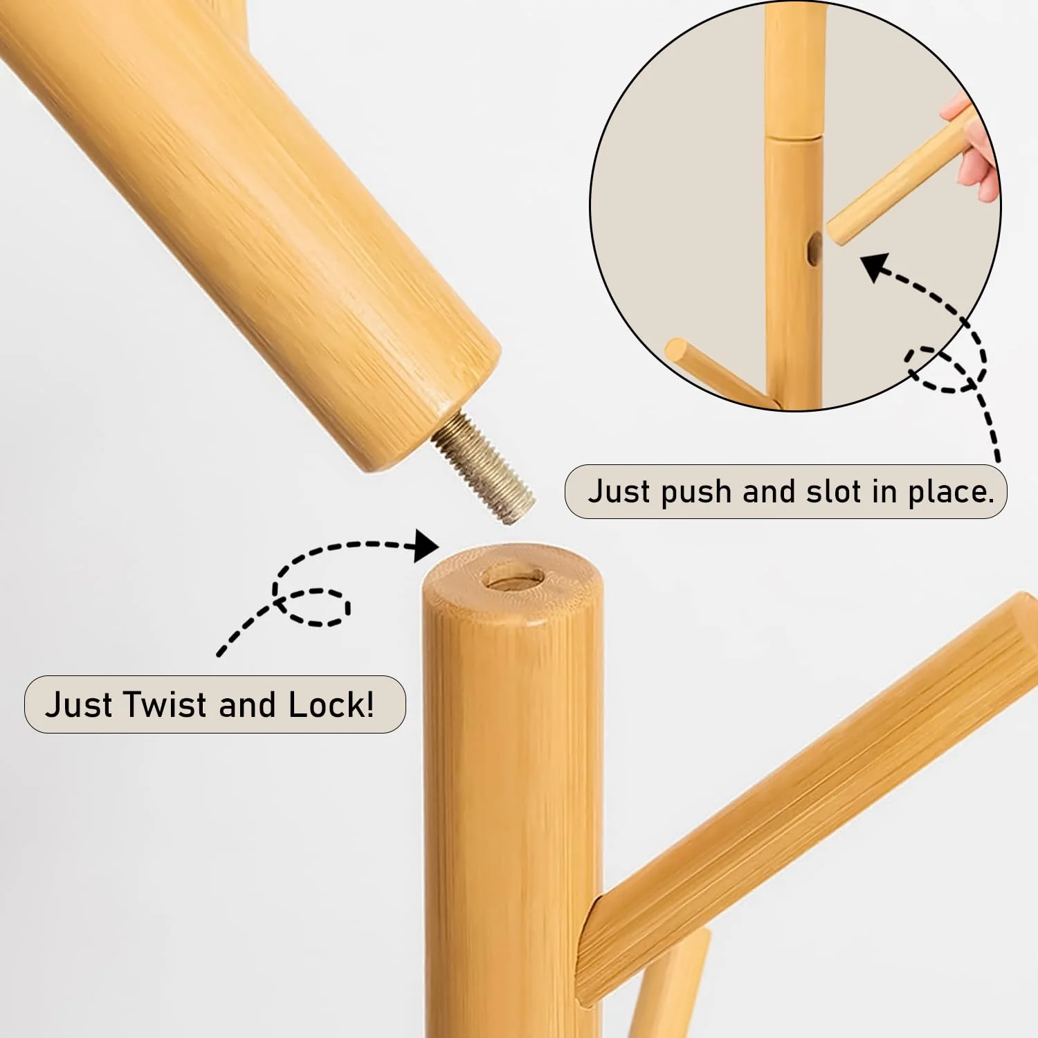 Lukzer 8-Hook Bamboo Coat Stand with Round Base (CH-492) - Image 5