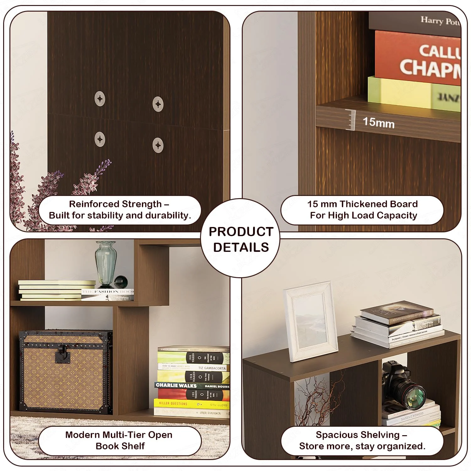 Lukzer 8 Shelves Modern Engineered Wood Book Shelf with Storage Display Rack (MR-004/Wenge) - Image 6