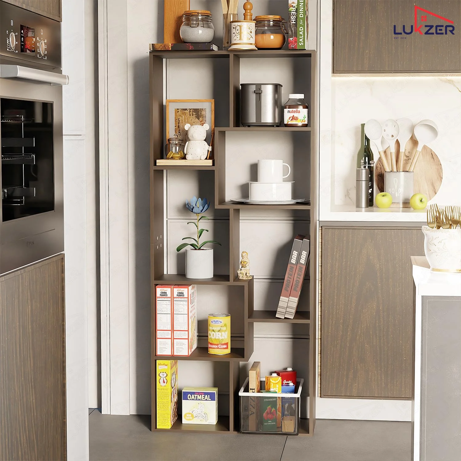 Lukzer 8 Shelves Modern Engineered Wood Book Shelf with Storage Display Rack (MR-004/Wenge) - Image 9