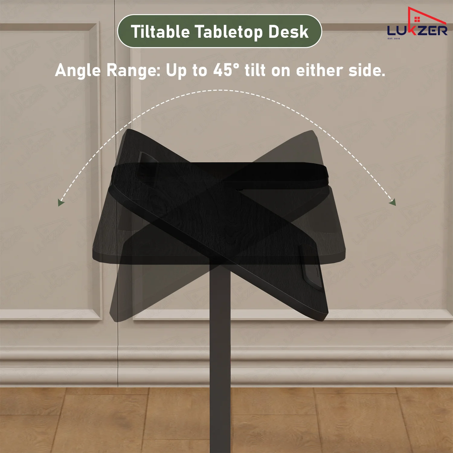 Lukzer Adjustable Overbed Study Table with Tilt Top, Cupholder & Wheels (MST-003/Black & Black) - Image 8