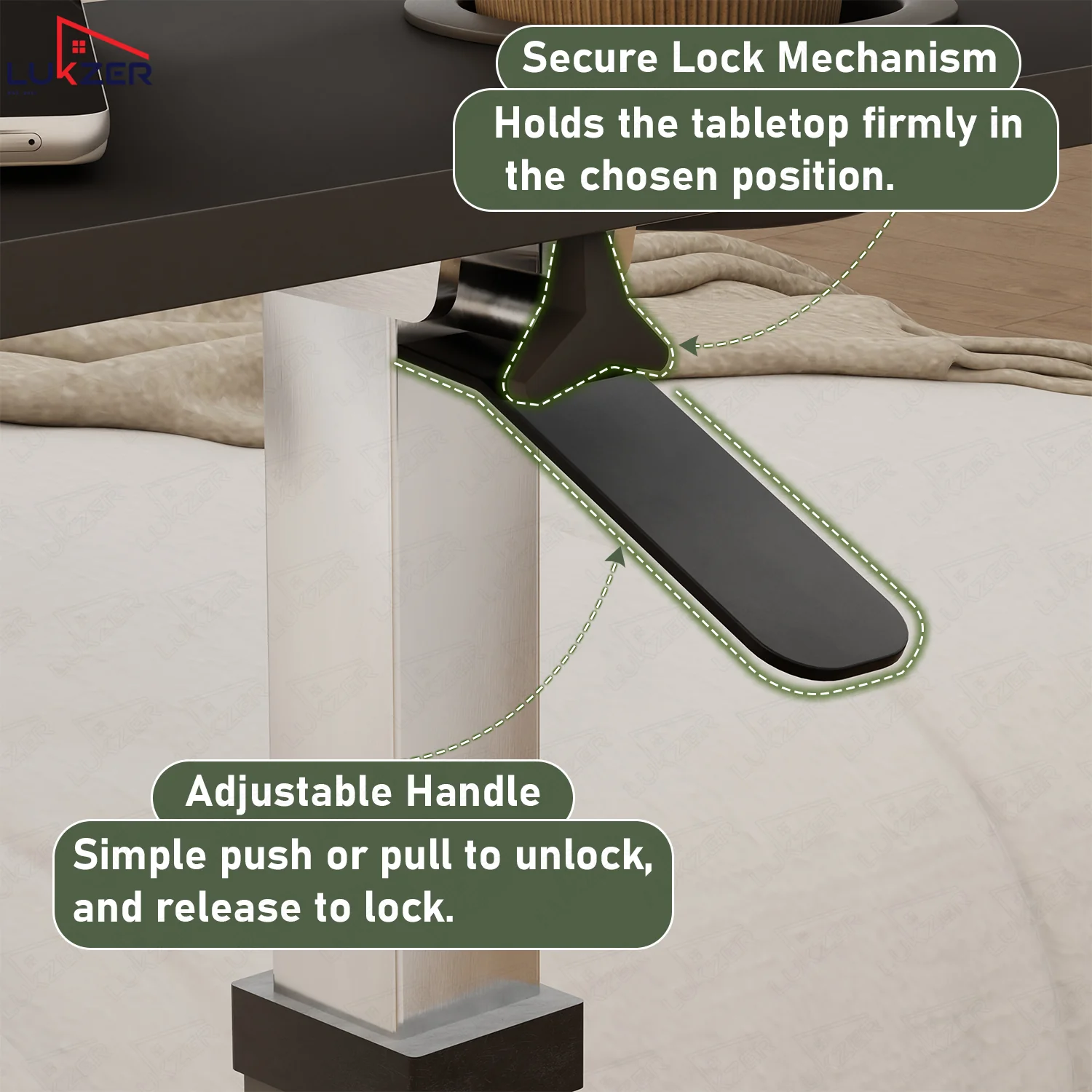 Lukzer Adjustable Overbed Study Table with Tilt Top, Cupholder & Wheels (MST-003/Black & Black) - Image 9