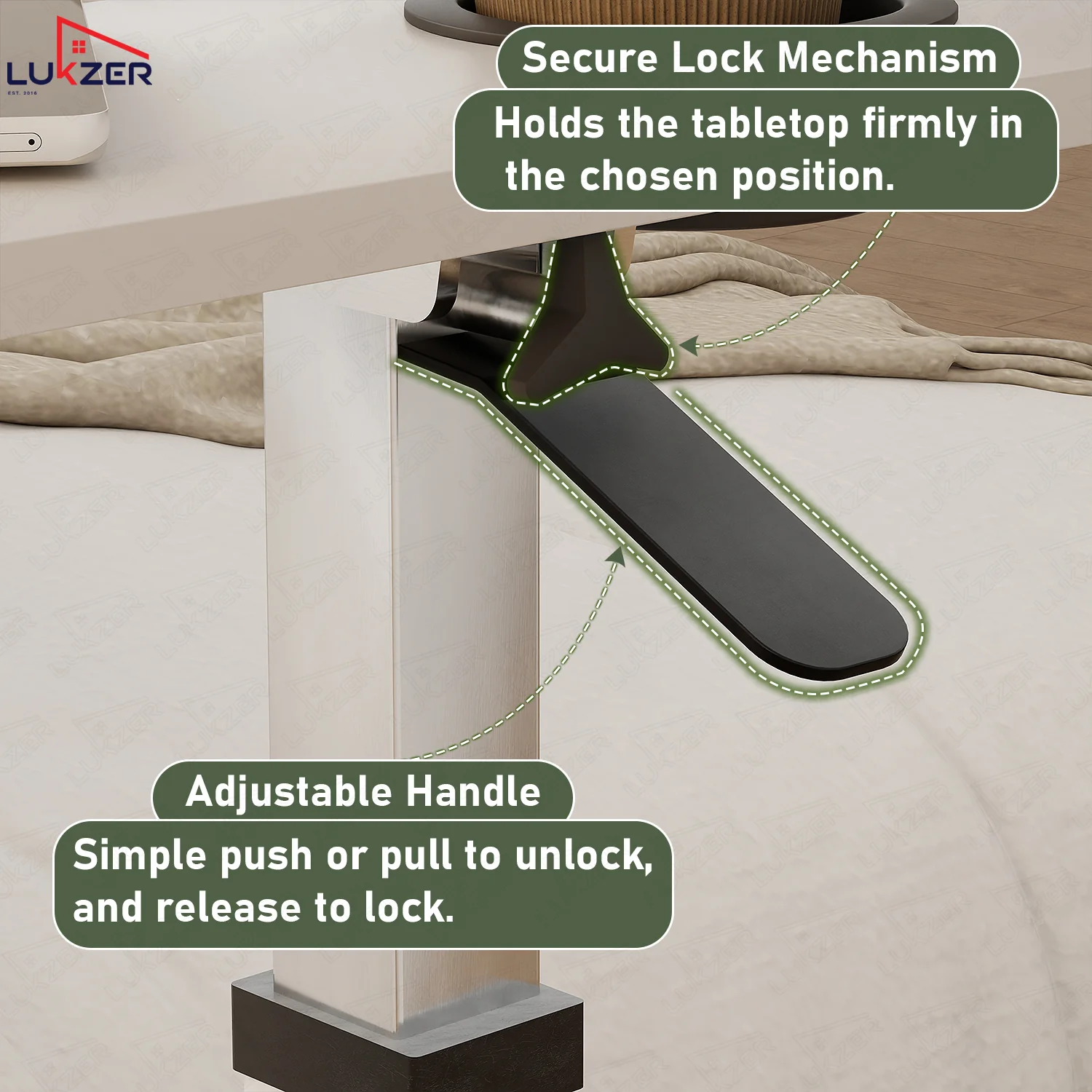 Lukzer Adjustable Overbed Study Table with Tilt Top, Cupholder & Wheels (MST-003/White & White) - Image 9