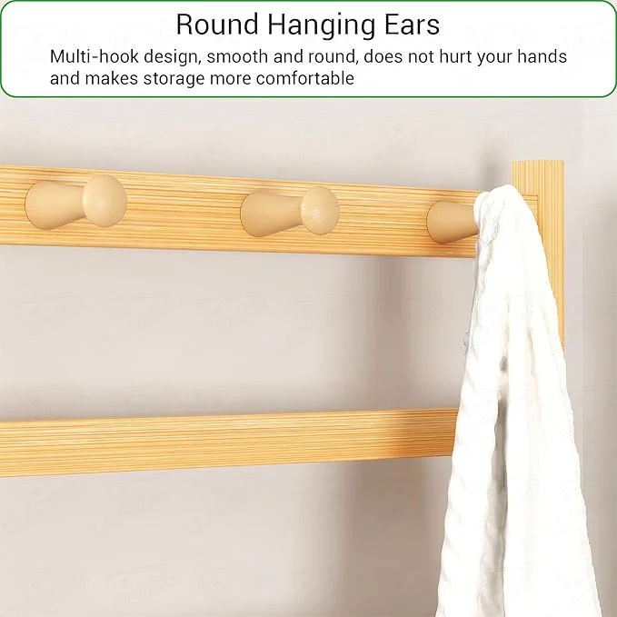 Lukzer Bamboo Corner Coat Rack With Hooks (CH-500) - Image 3