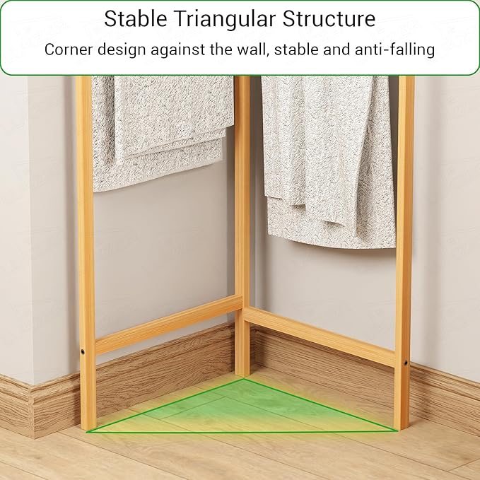 Lukzer Bamboo Corner Coat Rack With Hooks (CH-500) - Image 4