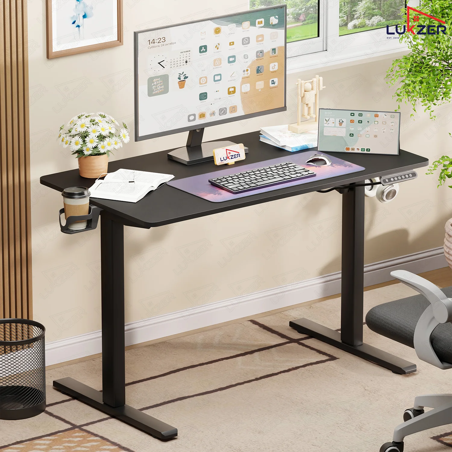 Lukzer Electric Automatic Height Adjustable Sit Stand Desk EST-003 ( Black & Black) - Image 5