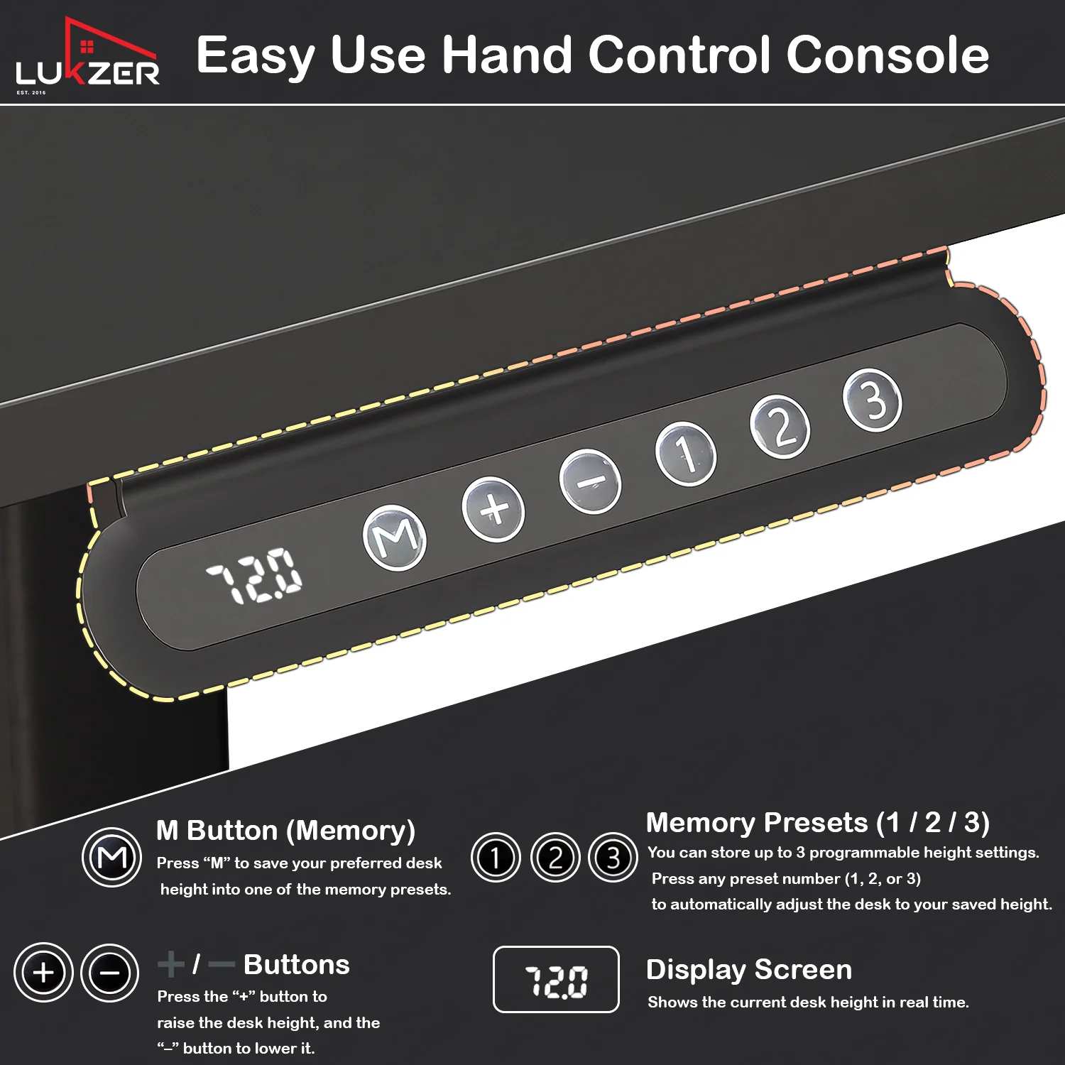 Lukzer Electric Automatic Height Adjustable Sit Stand Desk EST-003 ( Black & Black) - Image 6