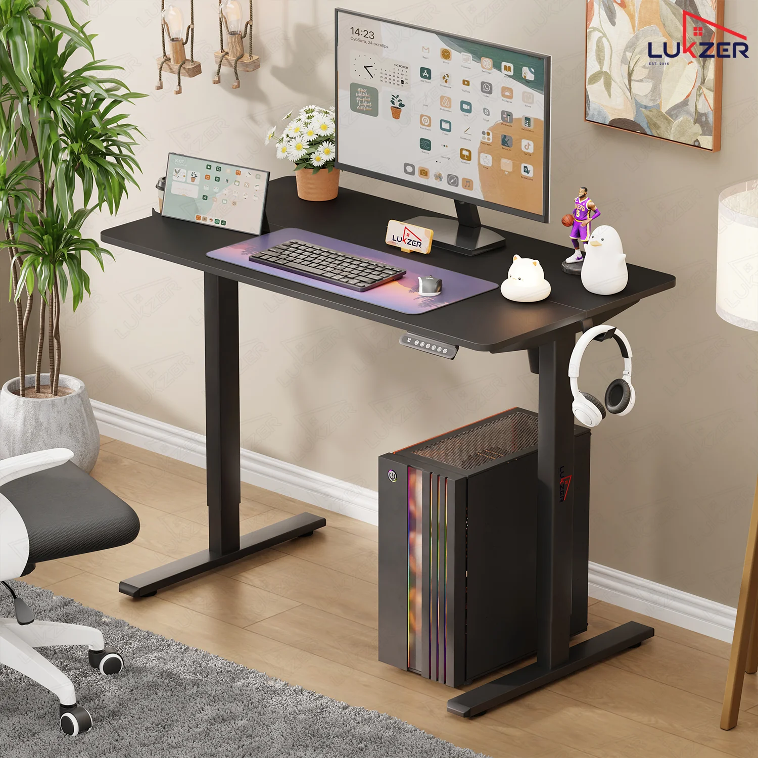 Lukzer Electric Automatic Height Adjustable Sit Stand Desk EST-003 ( Black & Black) - Image 8