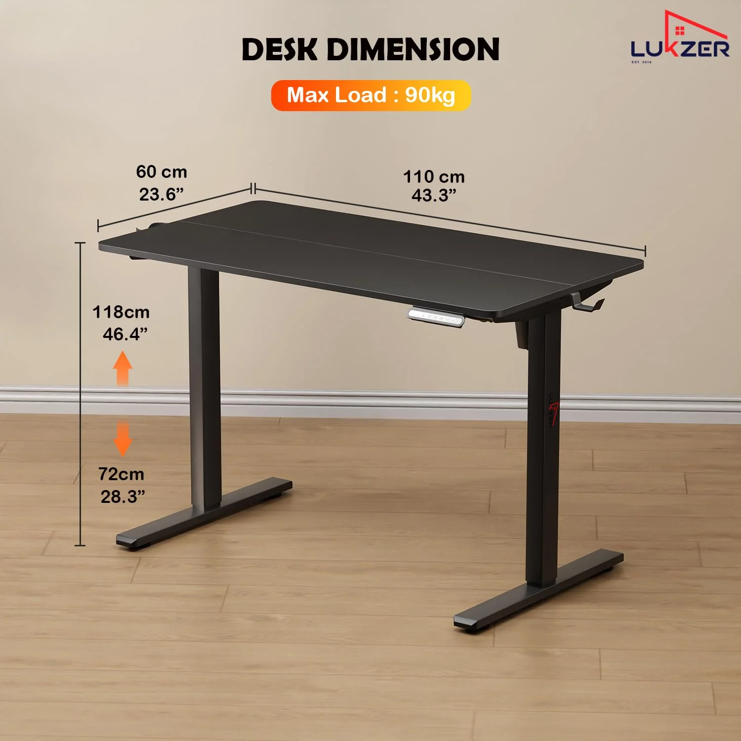 Lukzer Electric Automatic Height Adjustable Sit Stand Desk EST-003 ( Black & Black) - Image 9