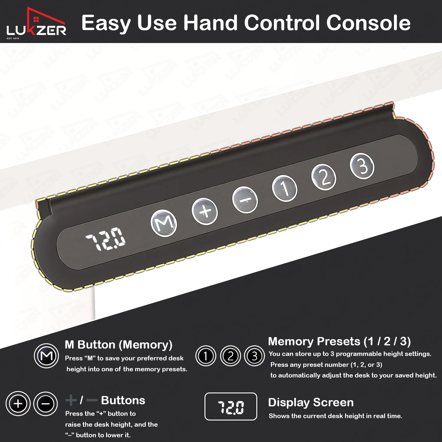 Lukzer Electric Automatic Height Adjustable Sit Stand Desk EST-003 ( White & White ) - Image 7