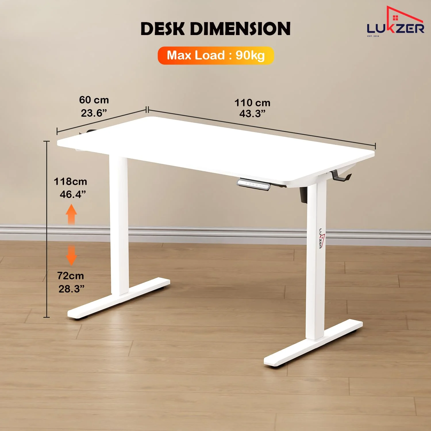 Lukzer Electric Automatic Height Adjustable Sit Stand Desk EST-003 ( White & White ) - Image 9