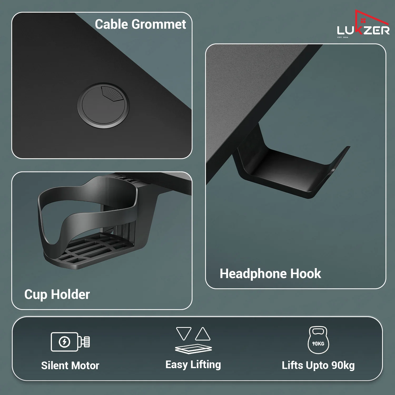 Lukzer Electric Height Adjustable Desk with USB & Type-C Study Table (EST-003/UC-Black & Black) - Image 5