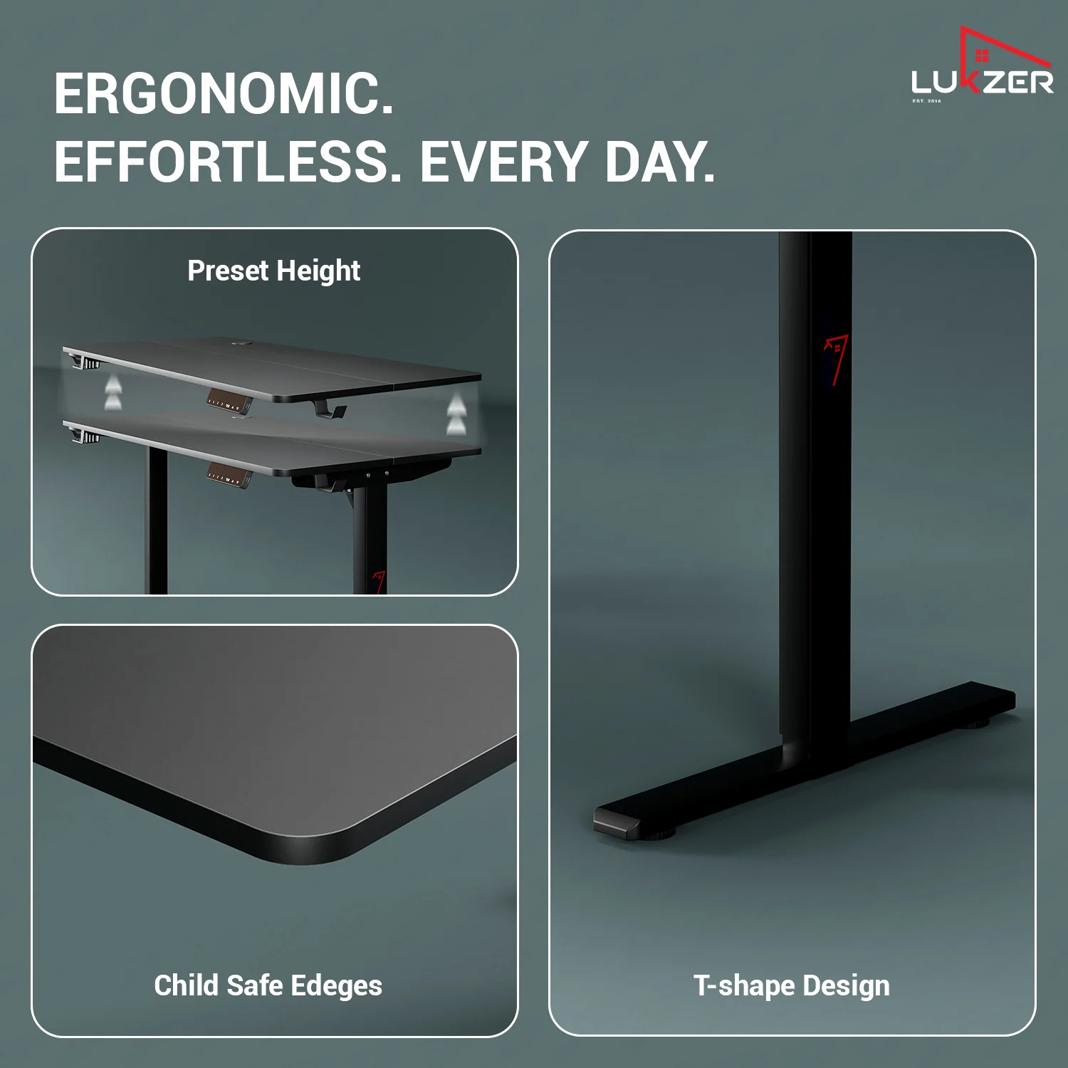 Lukzer Electric Height Adjustable Desk with USB & Type-C Study Table (EST-003/UC-Black & Black) - Image 6