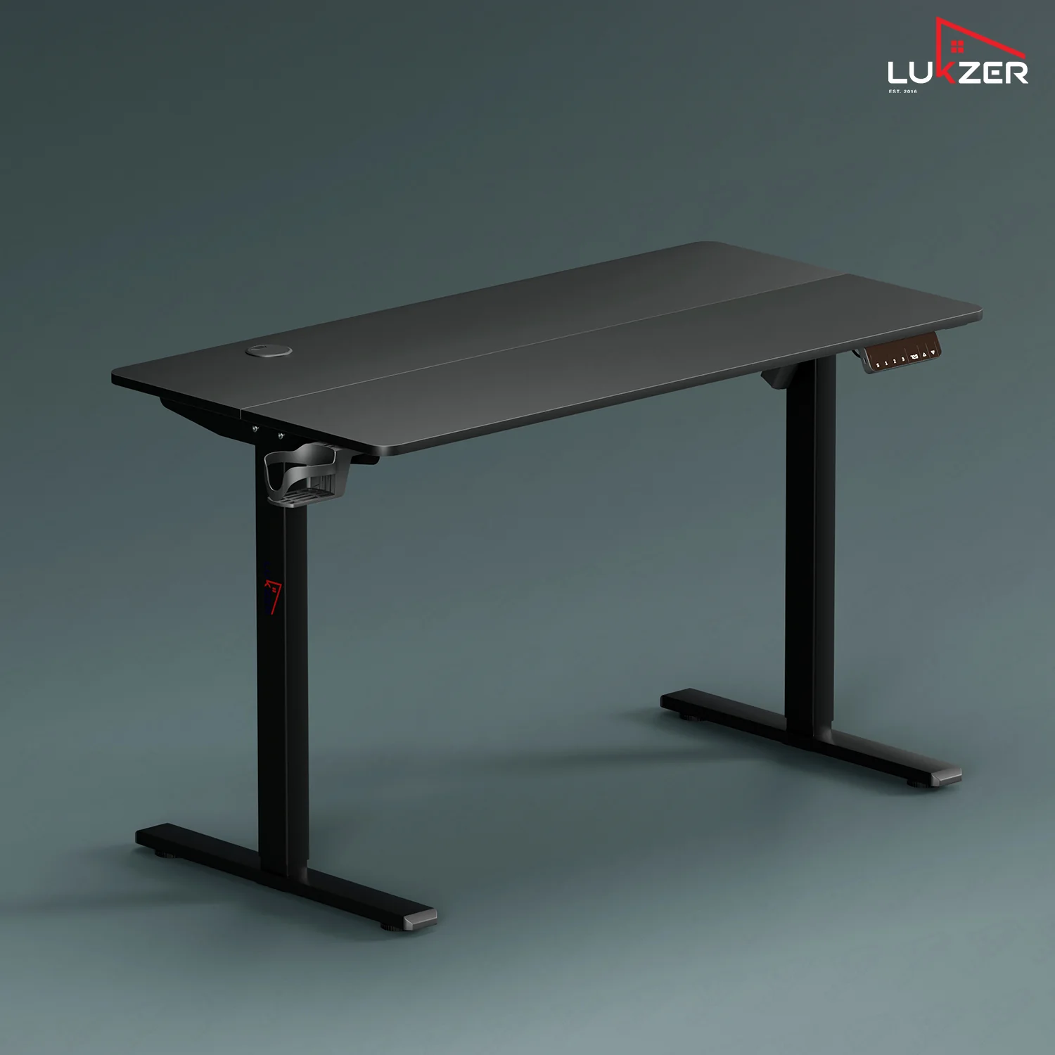 Lukzer Electric Height Adjustable Desk with USB & Type-C Study Table (EST-003/UC-Black & Black) - Image 7