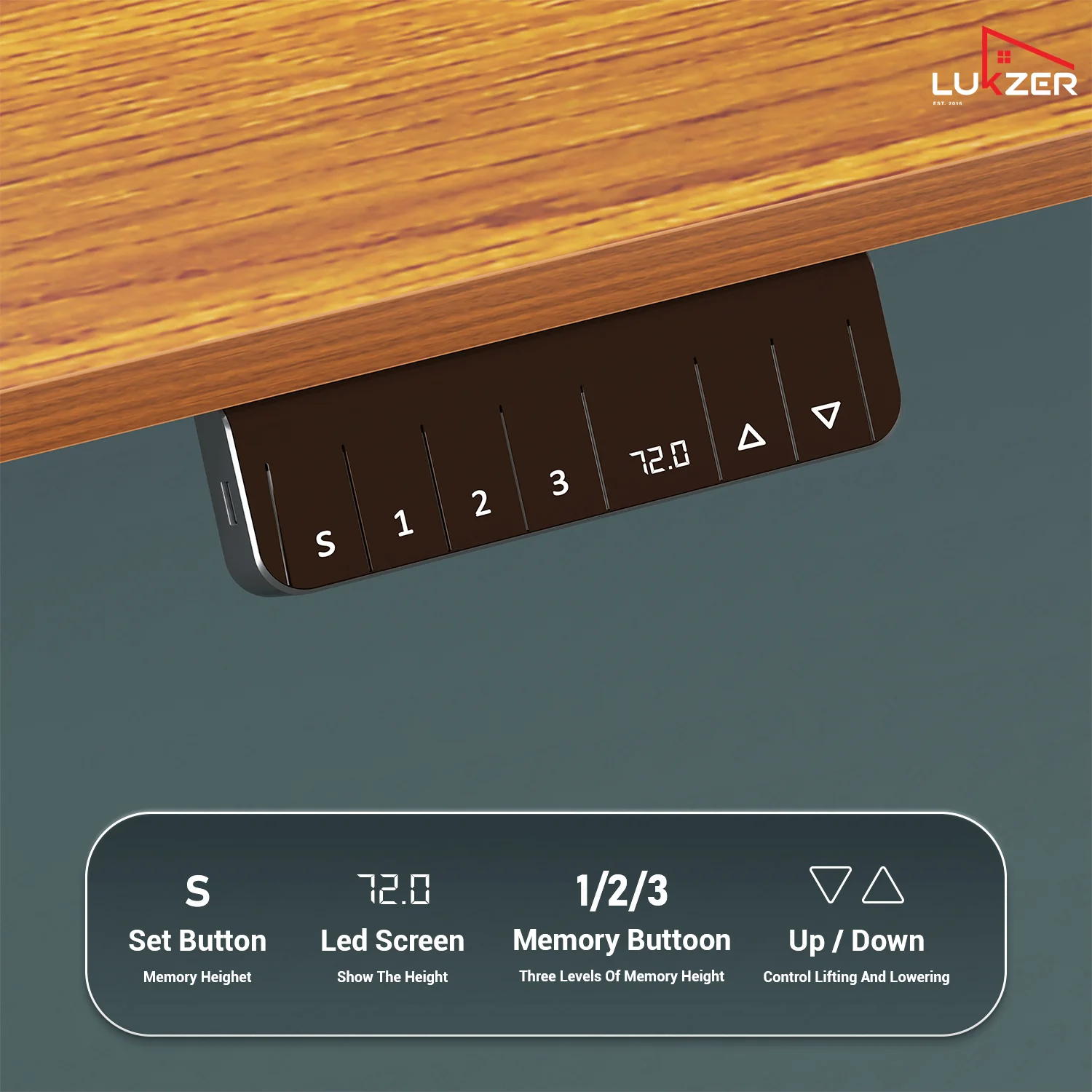 Lukzer Electric Height Adjustable Desk with USB & Type-C Study Table (EST-003/UC-Black & Oak Brown) - Image 4