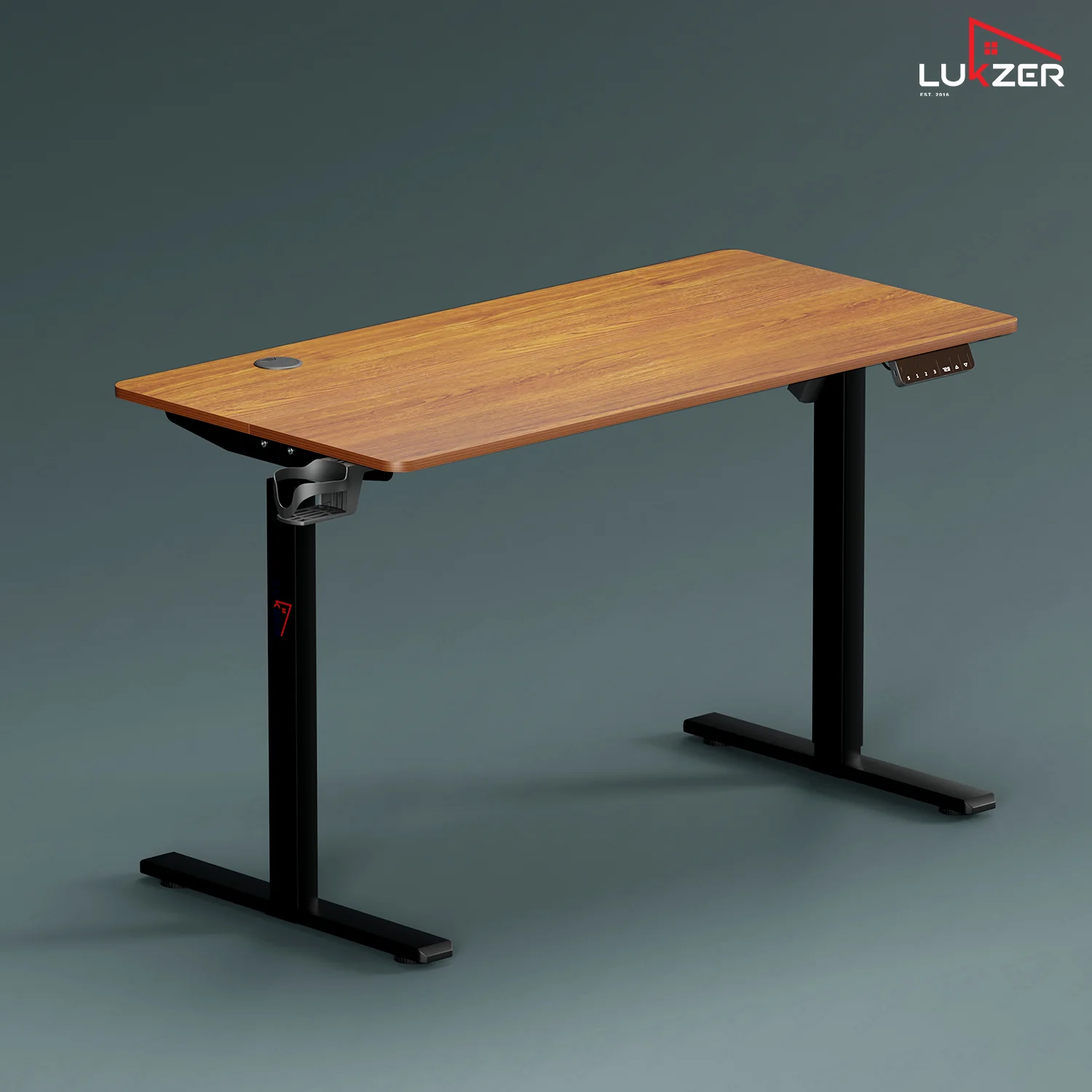 Lukzer Electric Height Adjustable Desk with USB & Type-C Study Table (EST-003/UC-Black & Oak Brown) - Image 7