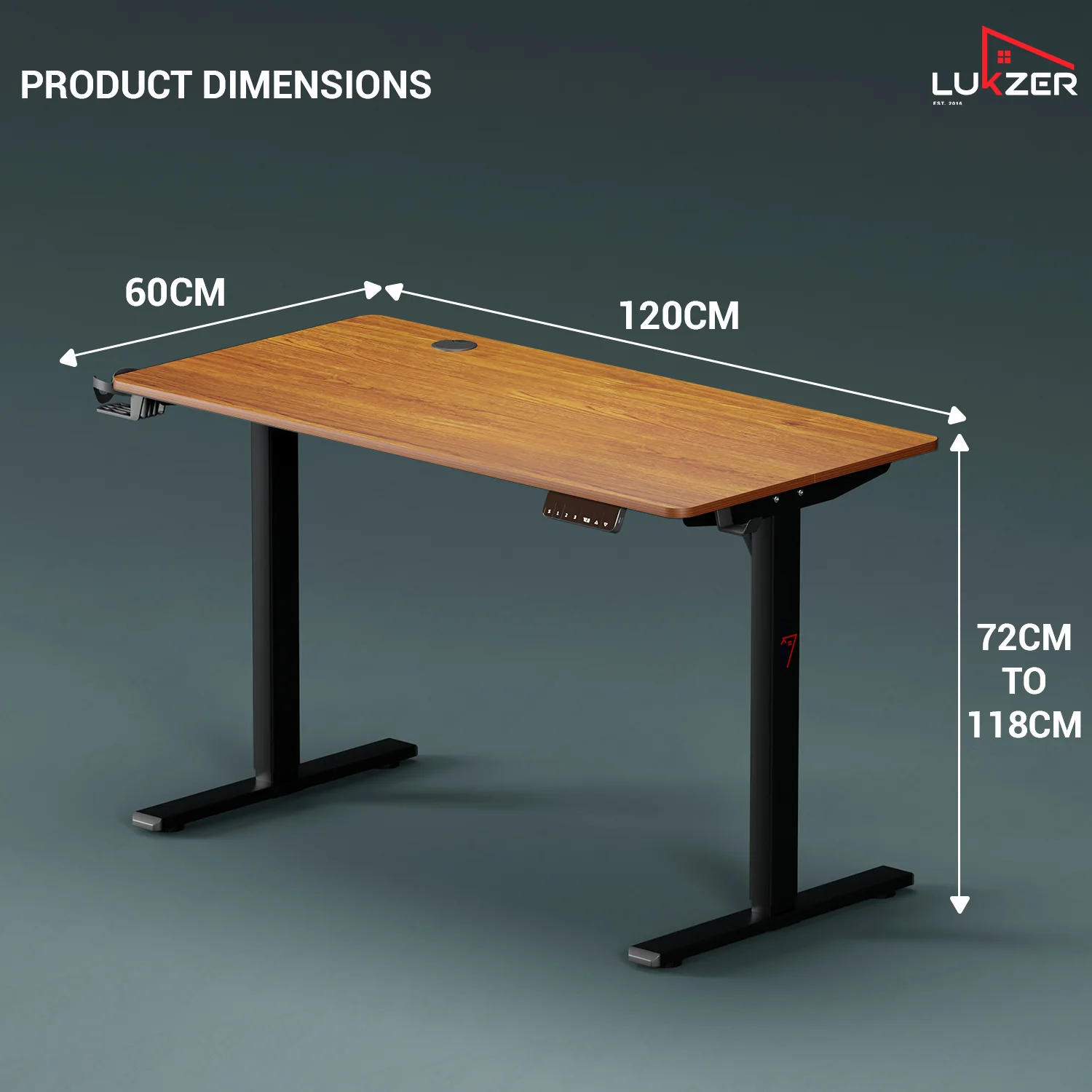 Lukzer Electric Height Adjustable Desk with USB & Type-C Study Table (EST-003/UC-Black & Oak Brown) - Image 9