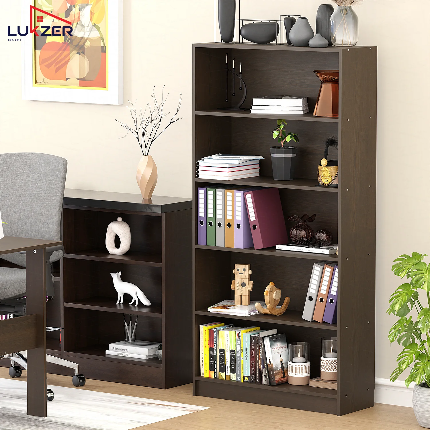 Lukzer Engineered Wood 6 Tier Bookcase Open Bookshelf & Display Rack (MR-032/Oak Brown) - Image 7
