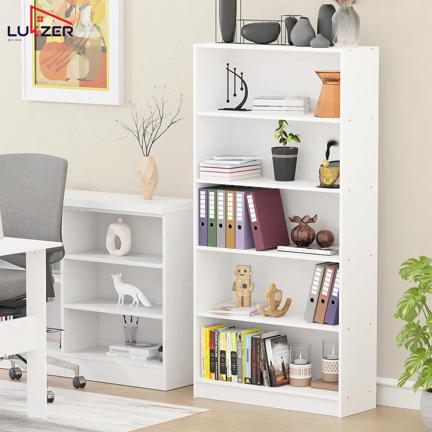 Lukzer Engineered Wood 6 Tier Bookcase Open Bookshelf & Display Rack (MR-032/White) - Image 3