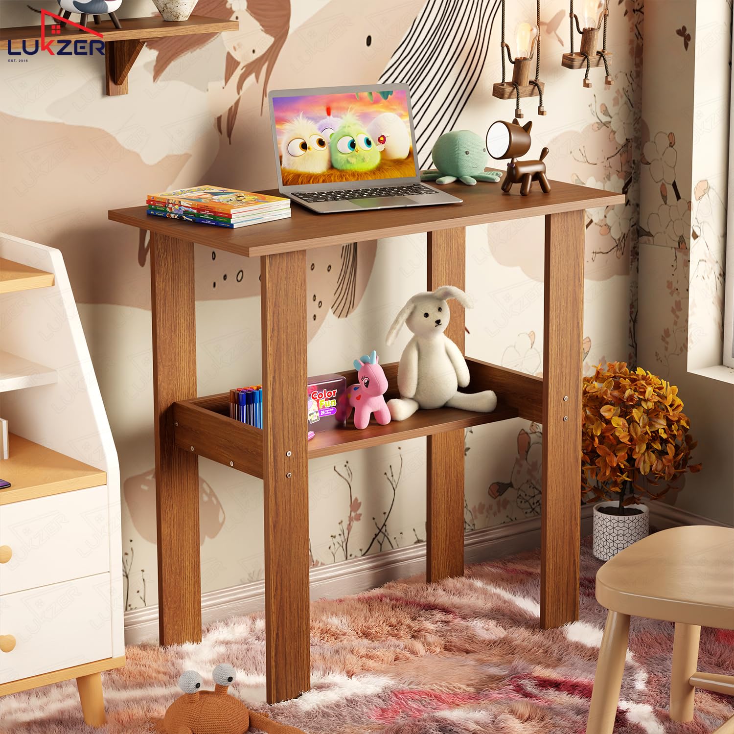 Lukzer Engineered Wood Kids Study Table with Open Shelf (ST-004S/Oak Brown) - Image 4