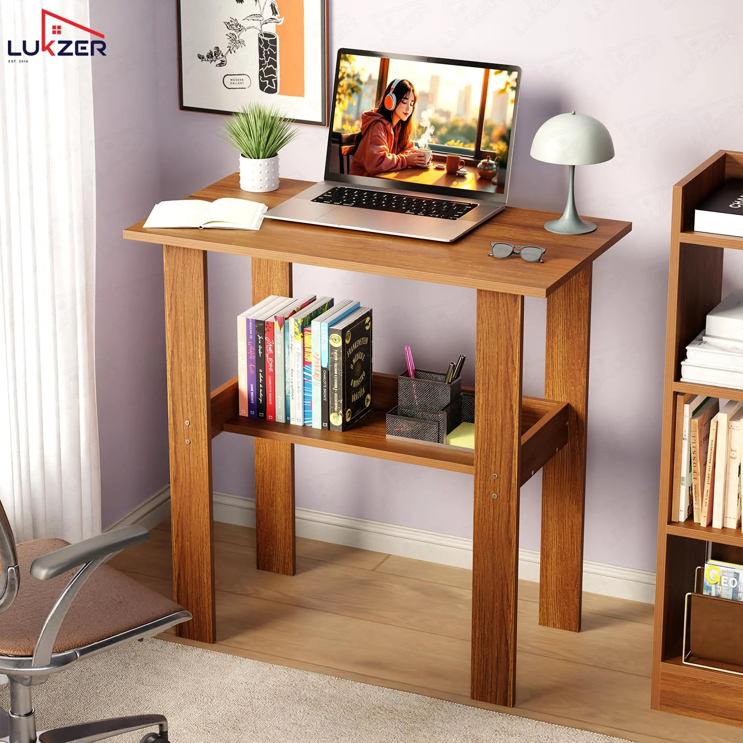 Lukzer Engineered Wood Kids Study Table with Open Shelf (ST-004S/Oak Brown) - Image 5