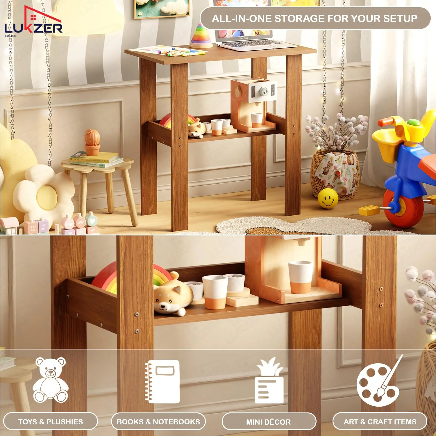 Lukzer Engineered Wood Kids Study Table with Open Shelf (ST-004S/Oak Brown) - Image 6