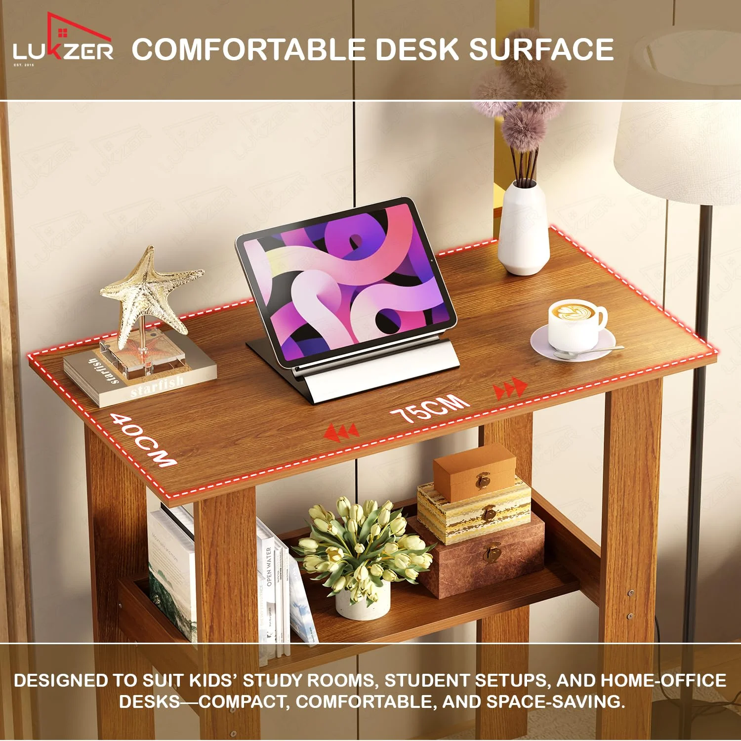 Lukzer Engineered Wood Kids Study Table with Open Shelf (ST-004S/Oak Brown) - Image 8