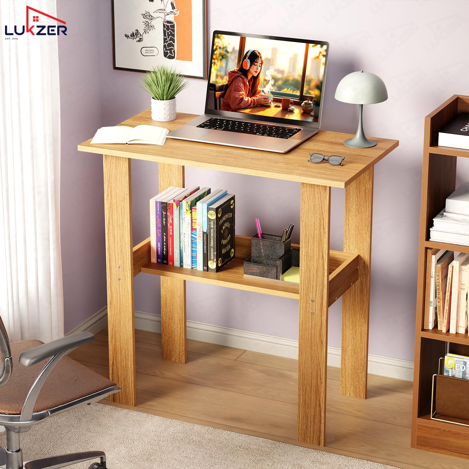 Lukzer Engineered Wood Kids Study Table with Open Shelf (ST-004S/Oak Light) - Image 4