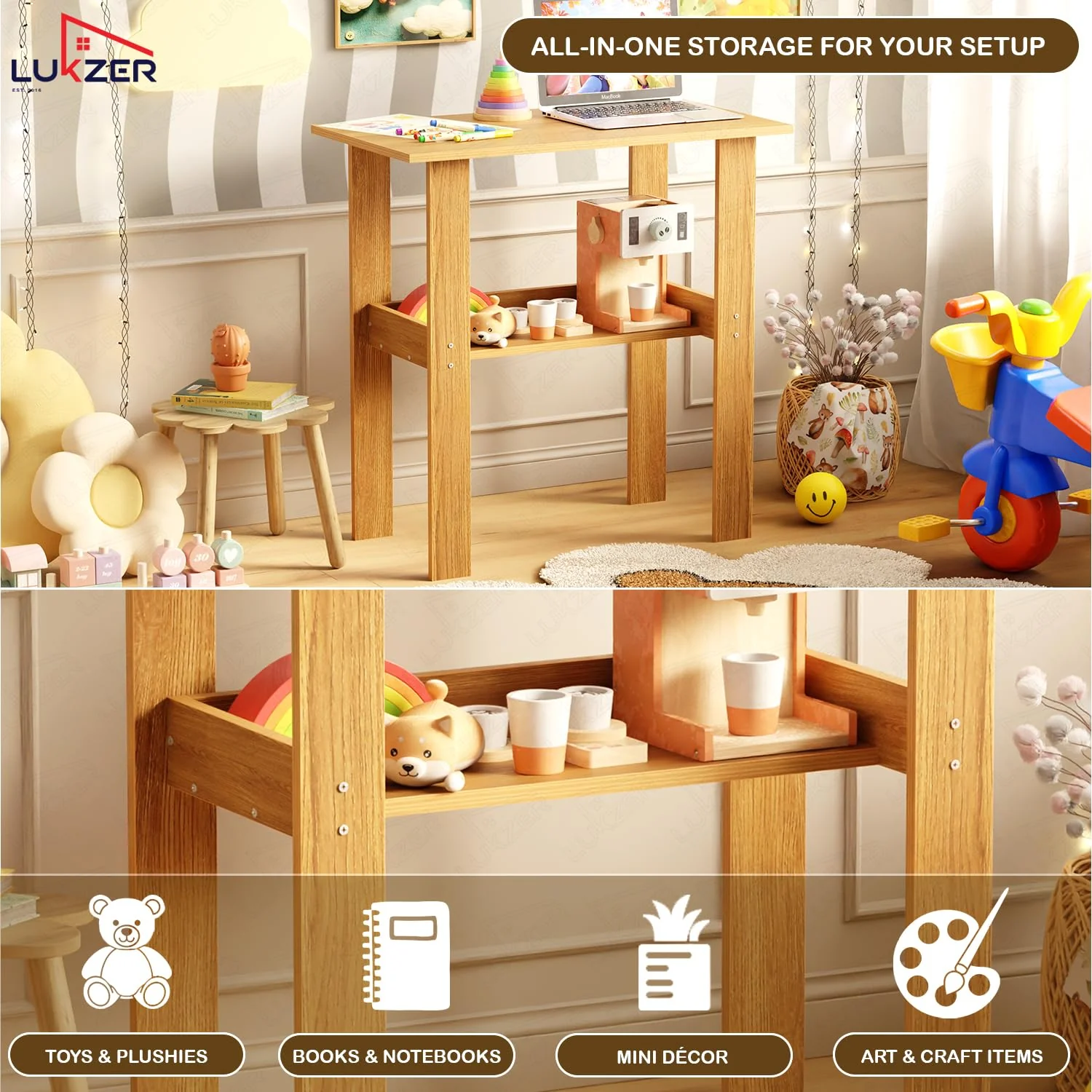 Lukzer Engineered Wood Kids Study Table with Open Shelf (ST-004S/Oak Light) - Image 7