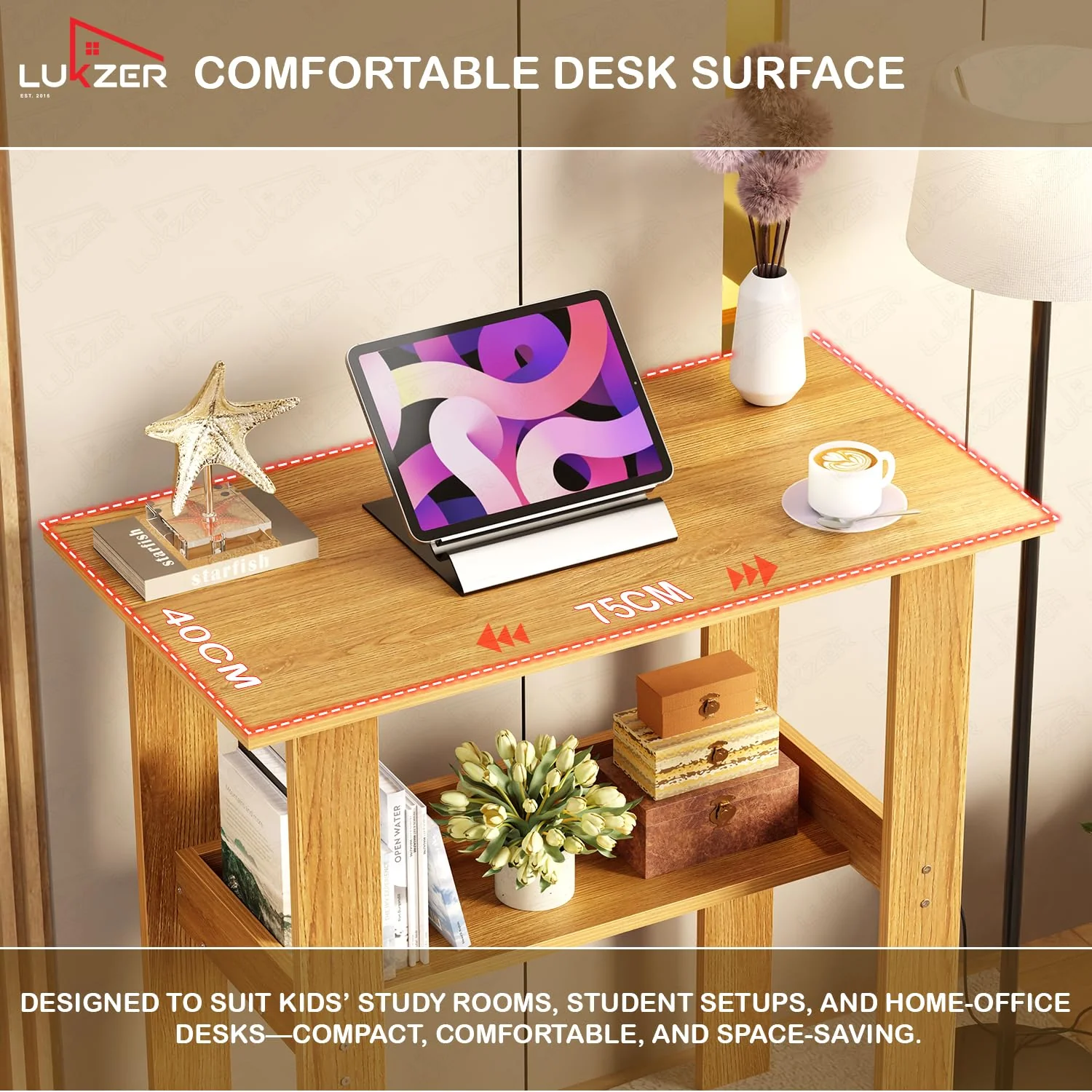 Lukzer Engineered Wood Kids Study Table with Open Shelf (ST-004S/Oak Light) - Image 8