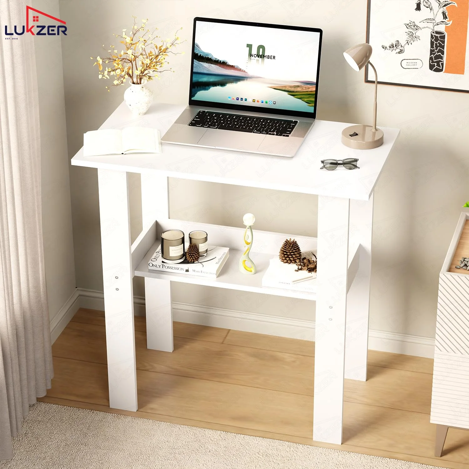 Lukzer Engineered Wood Kids Study Table with Open Shelf (ST-004S/White) - Image 3