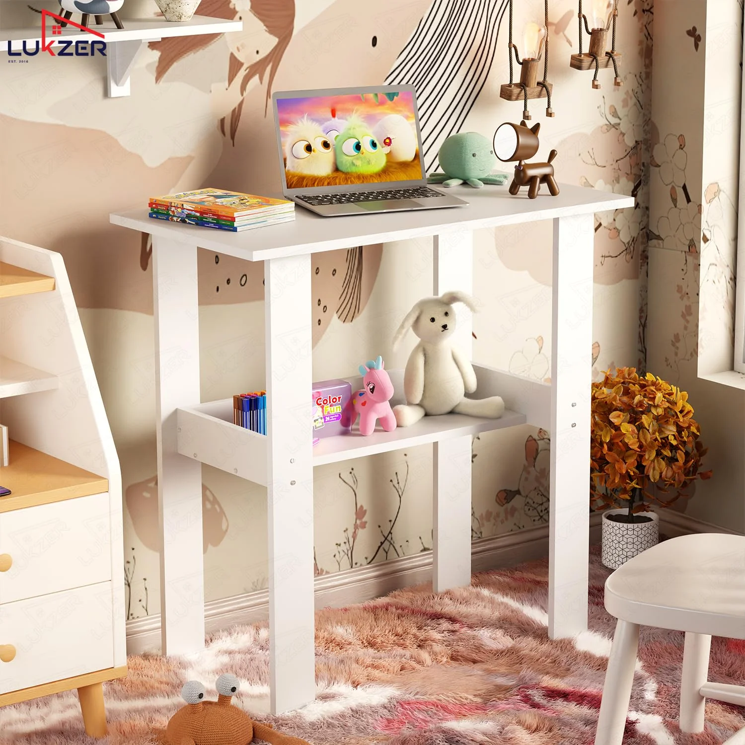 Lukzer Engineered Wood Kids Study Table with Open Shelf (ST-004S/White) - Image 4