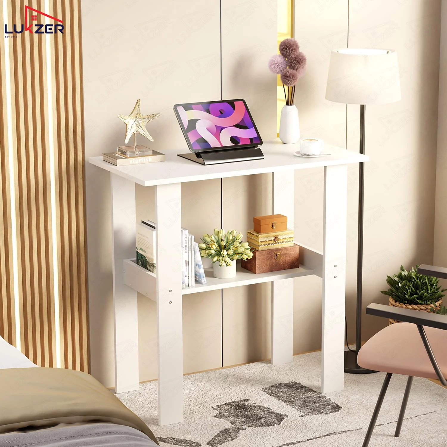 Lukzer Engineered Wood Kids Study Table with Open Shelf (ST-004S/White) - Image 7