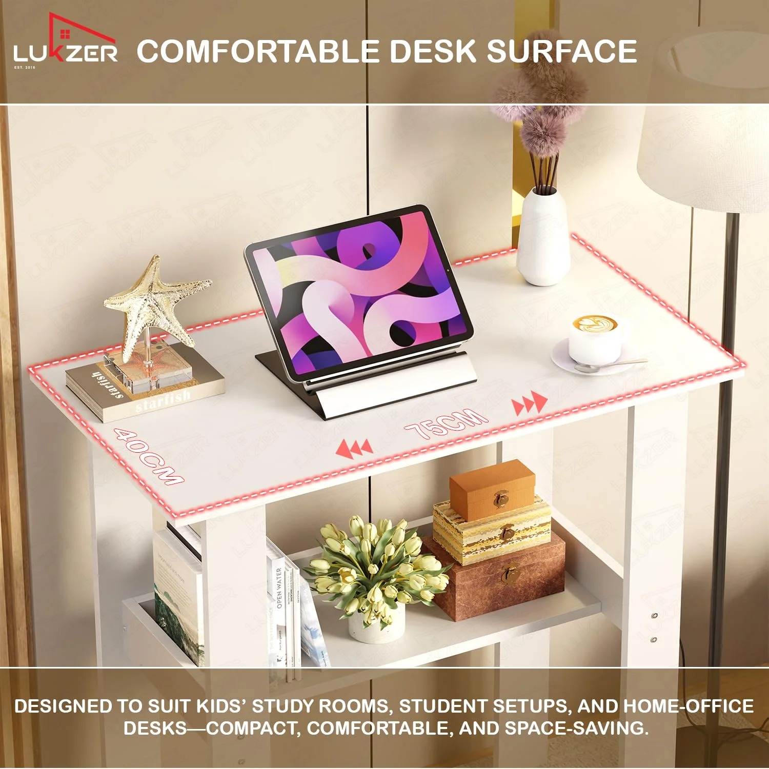 Lukzer Engineered Wood Kids Study Table with Open Shelf (ST-004S/White) - Image 8