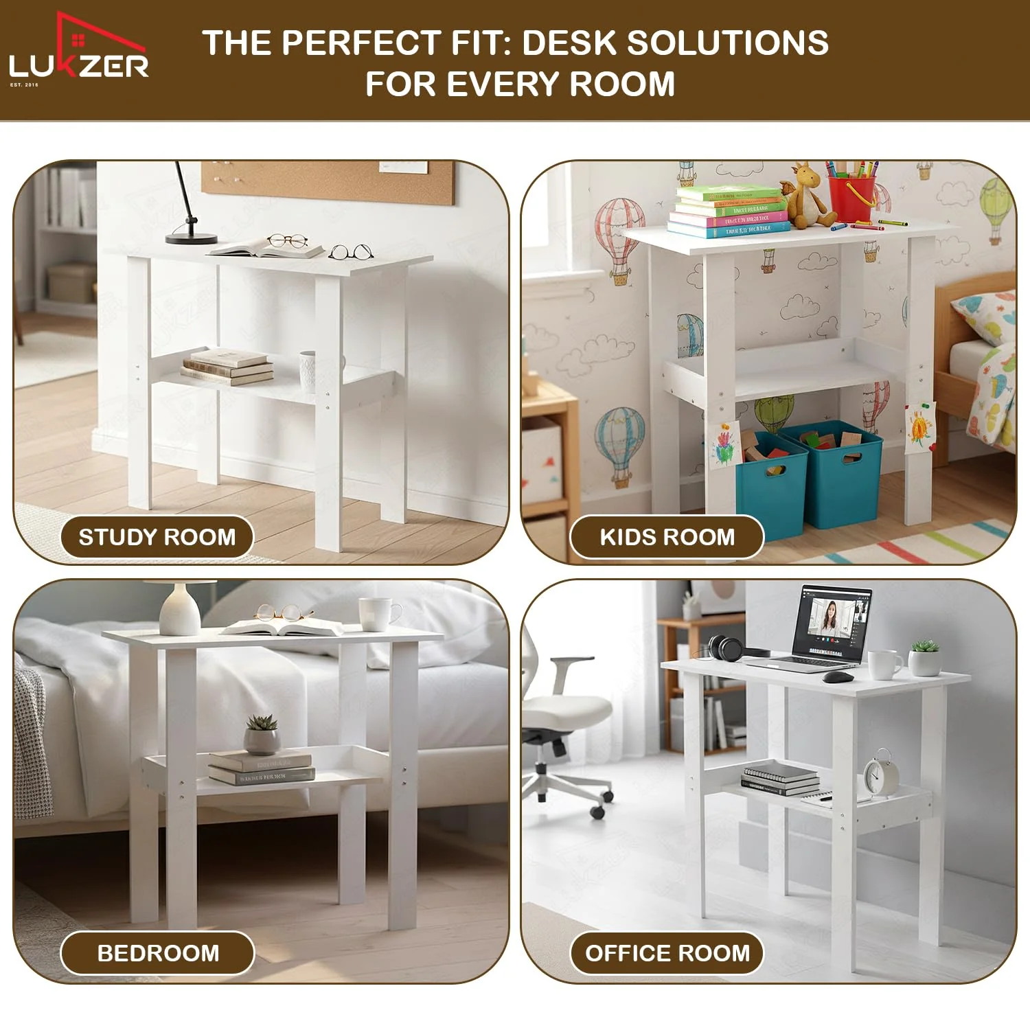 Lukzer Engineered Wood Kids Study Table with Open Shelf (ST-004S/White) - Image 9