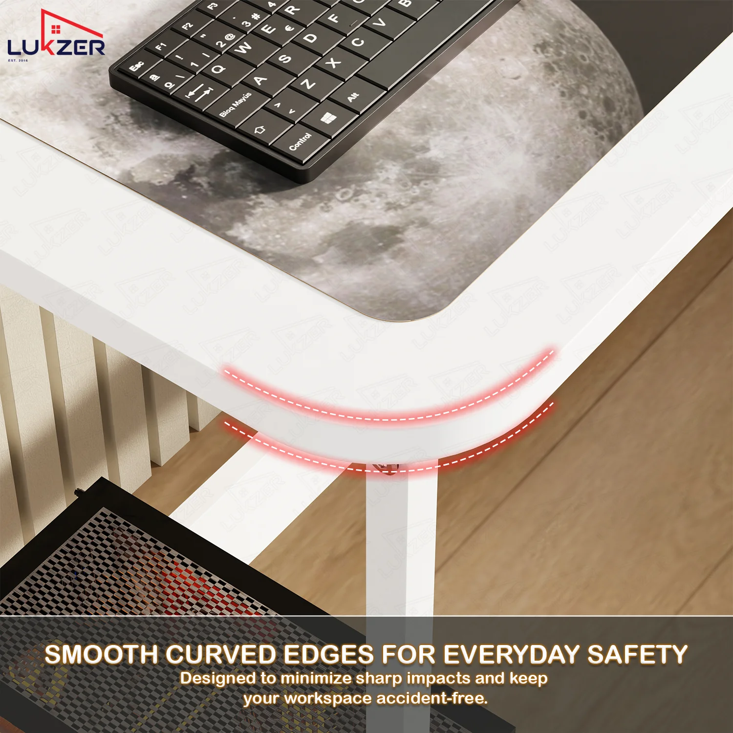 Lukzer Engineered Wood L-Shaped Corner Study and Computer Table for Home or Office (MST-007) white & white - Image 3