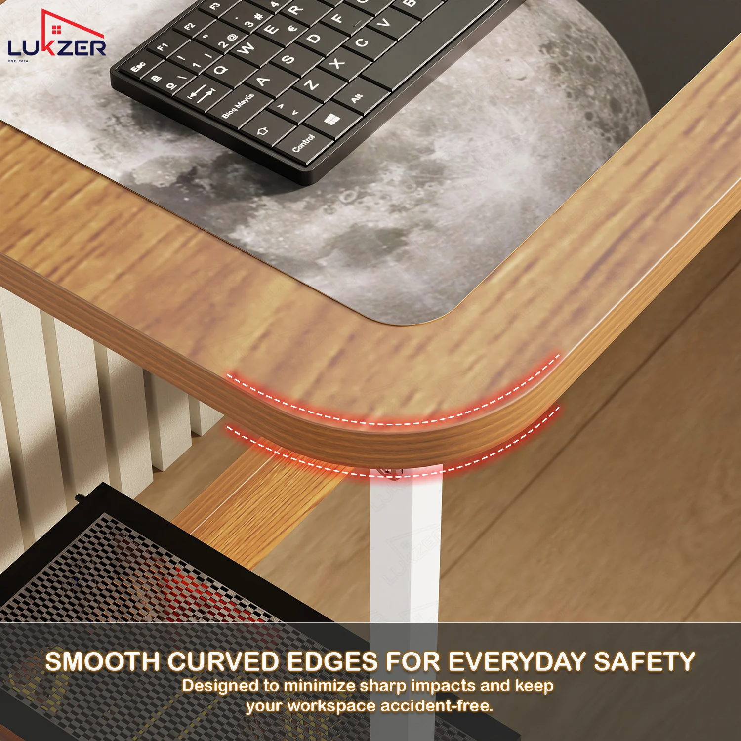 Lukzer Engineered Wood L-Shaped Corner Study and Computer Table for Home or Office (MST-007) white & Oak Brown - Image 4