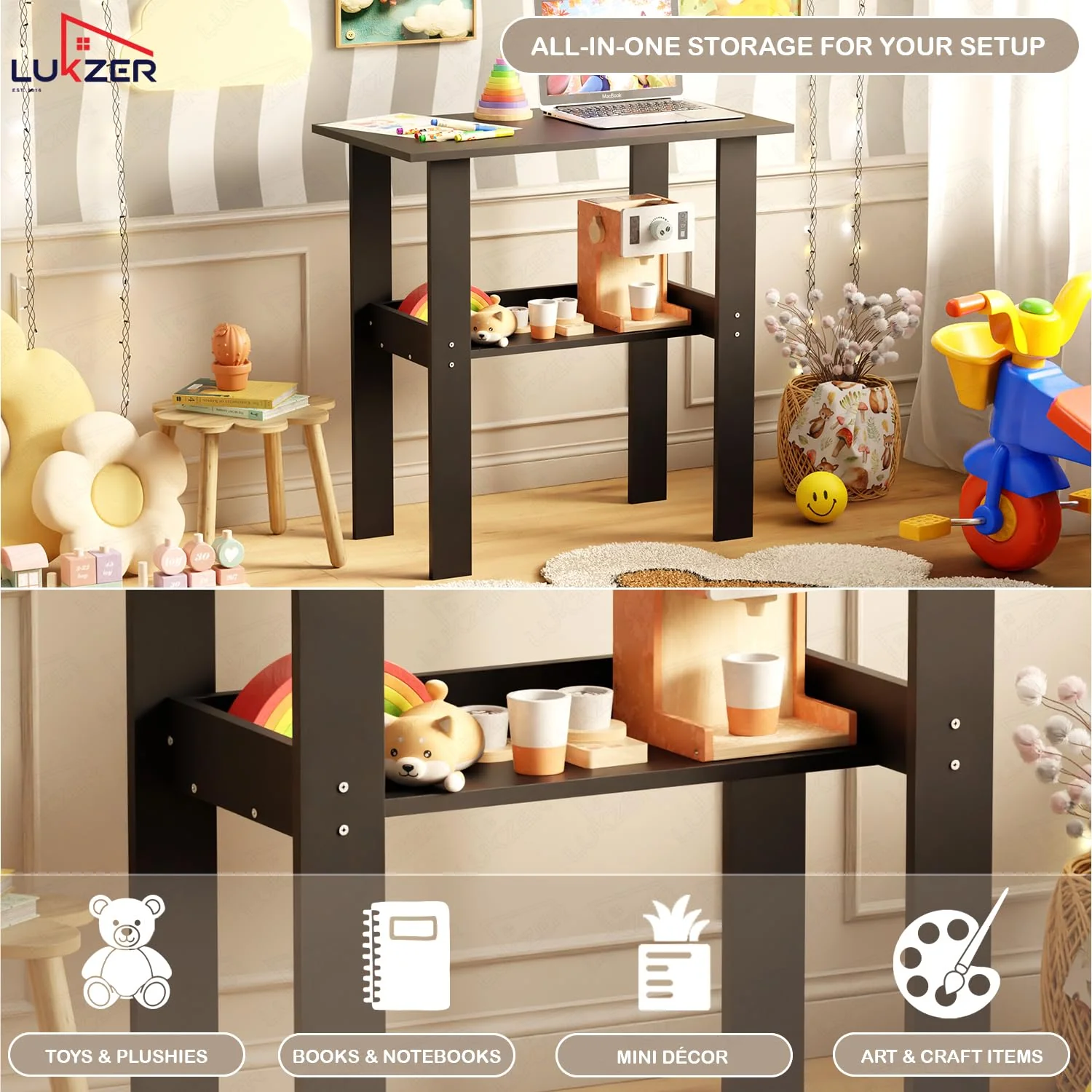 Lukzer Engineered Wood Kids Study Table with Open Shelf (ST-004S/Black) - Image 6